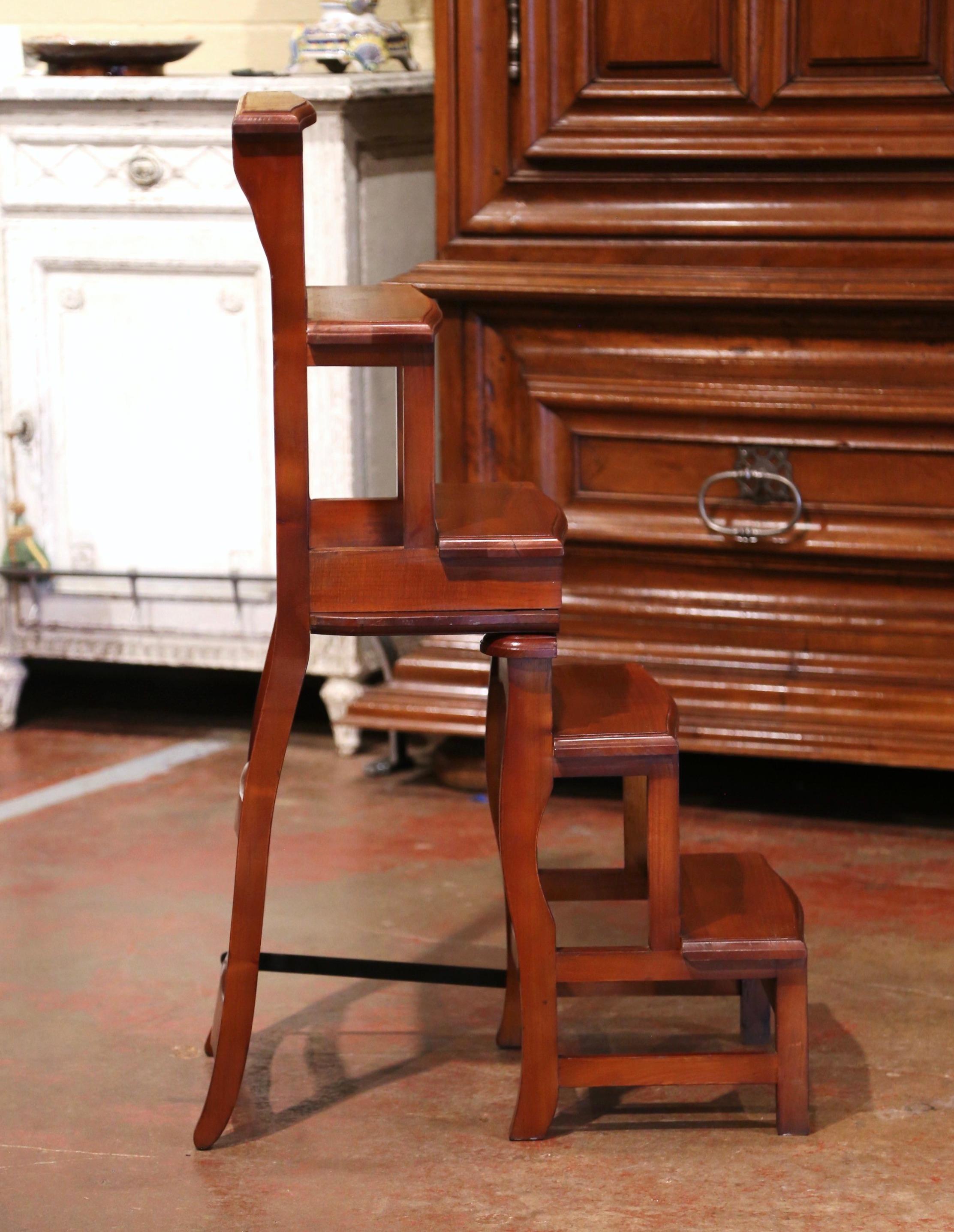 20th Century French Carved Cherry Chair Folding Step Ladder 8