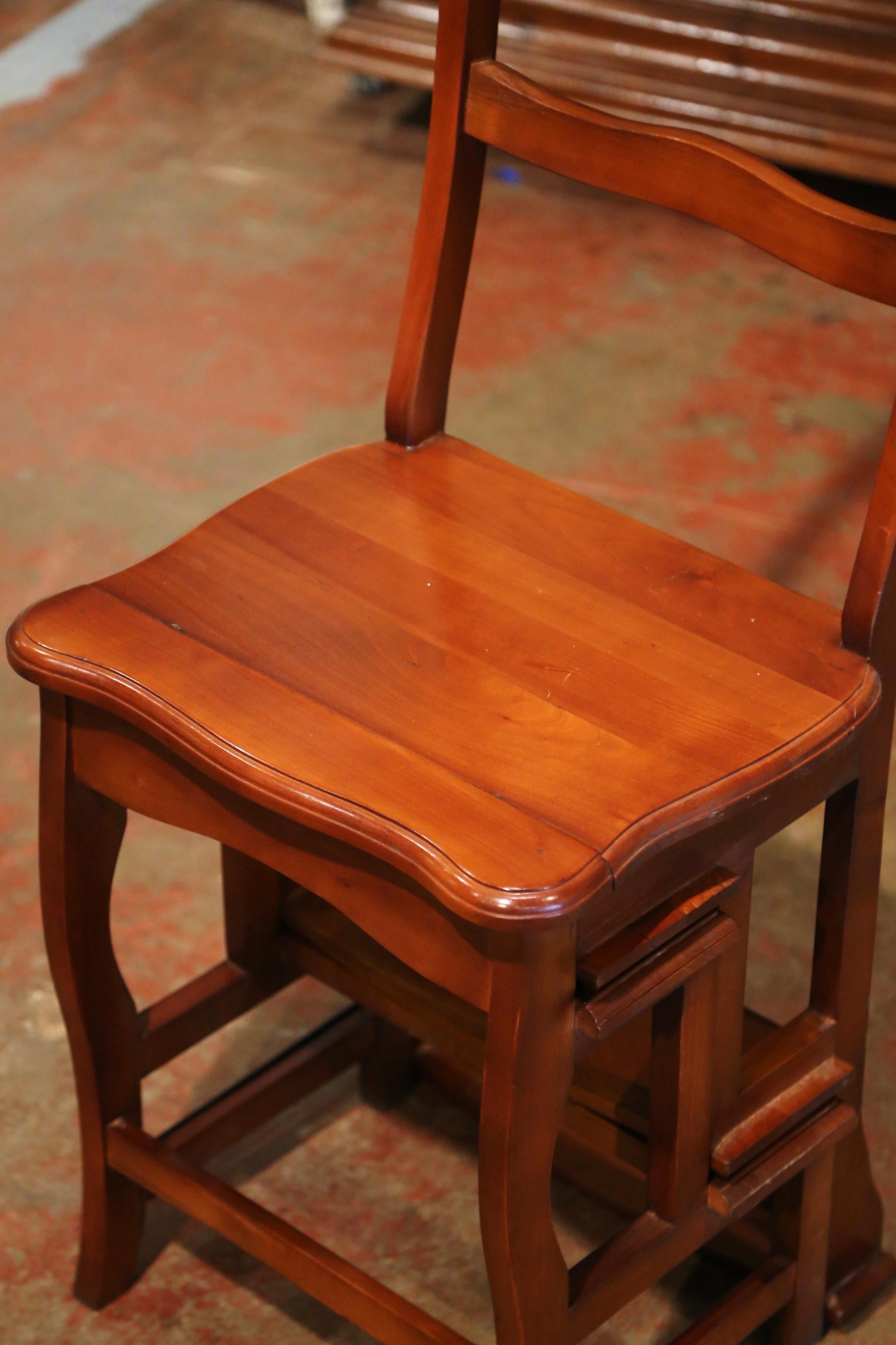 Hand-Carved 20th Century French Carved Cherry Chair Folding Step Ladder