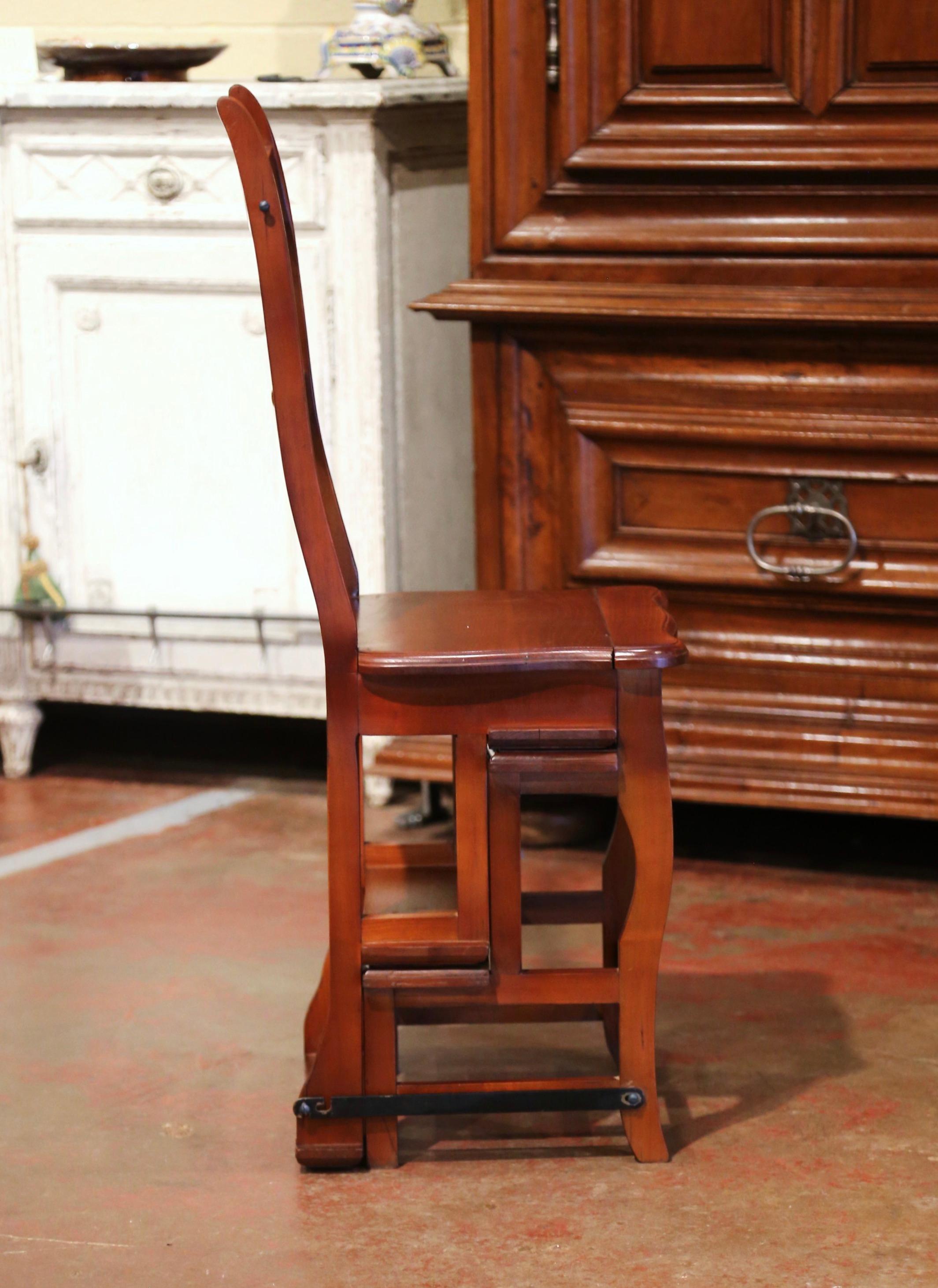 20th Century French Carved Cherry Chair Folding Step Ladder 1