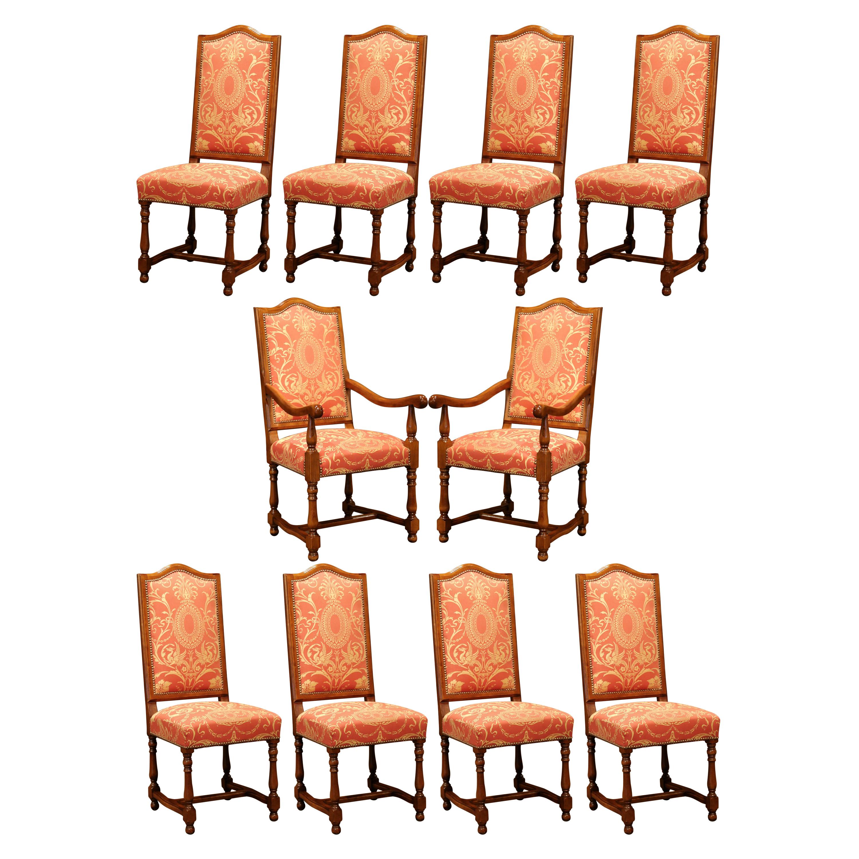 20th Century French Carved Cherry Dining Room Suite, 8 Chairs and 2 Armchairs