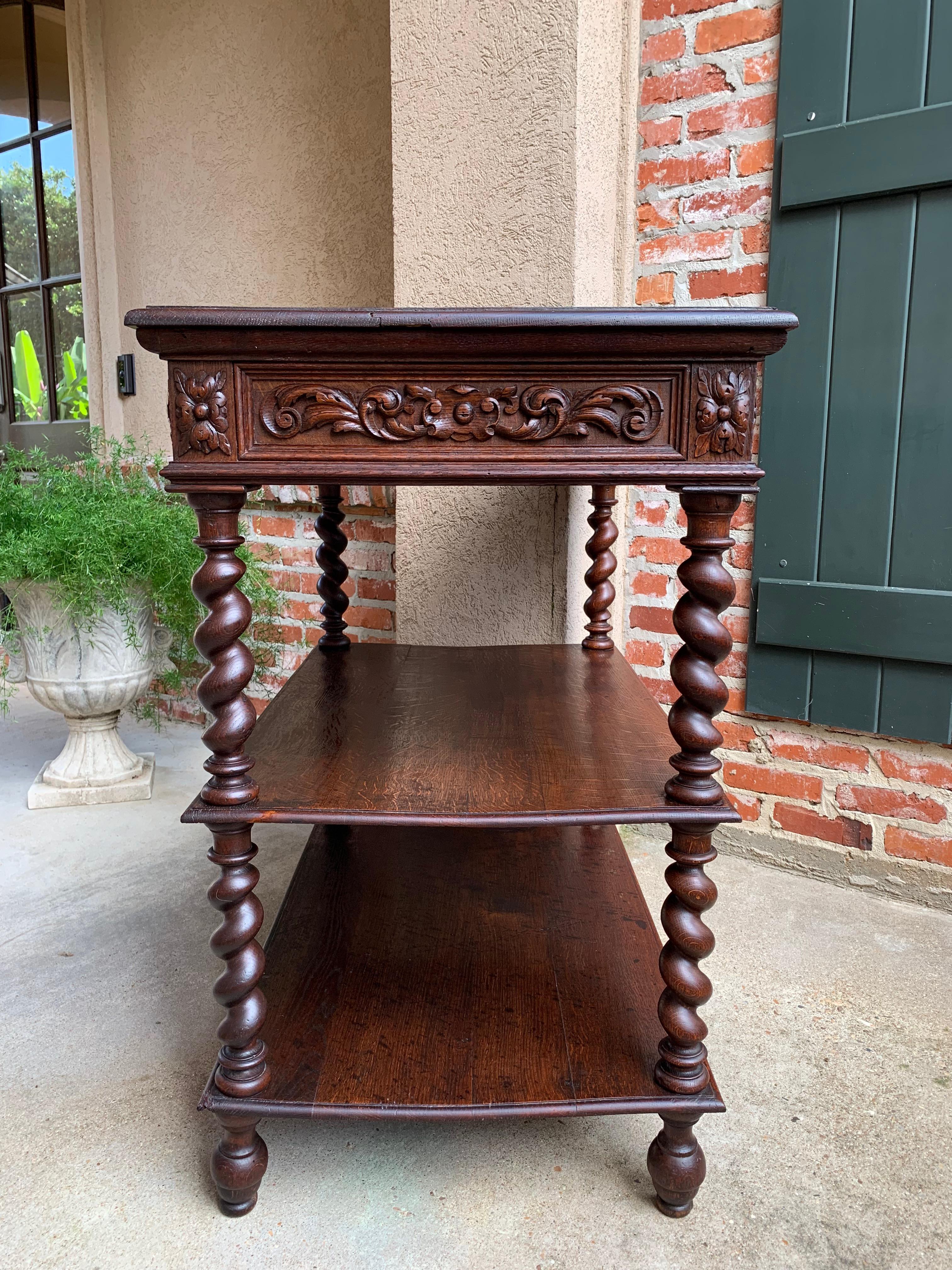 19th Century French Carved Oak Barley Twist Server Sideboard Bookcase Table 11