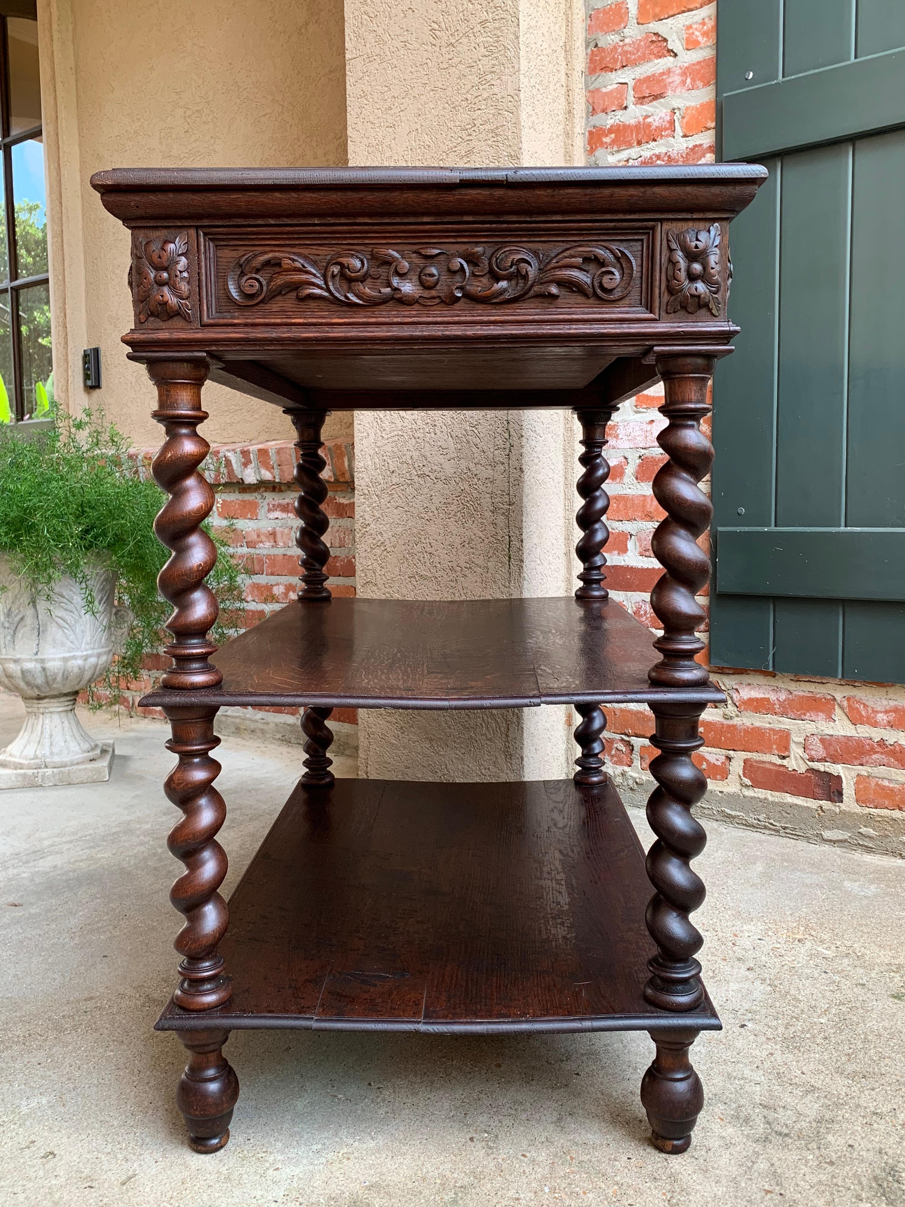 19th Century French Carved Oak Barley Twist Server Sideboard Bookcase Table 12