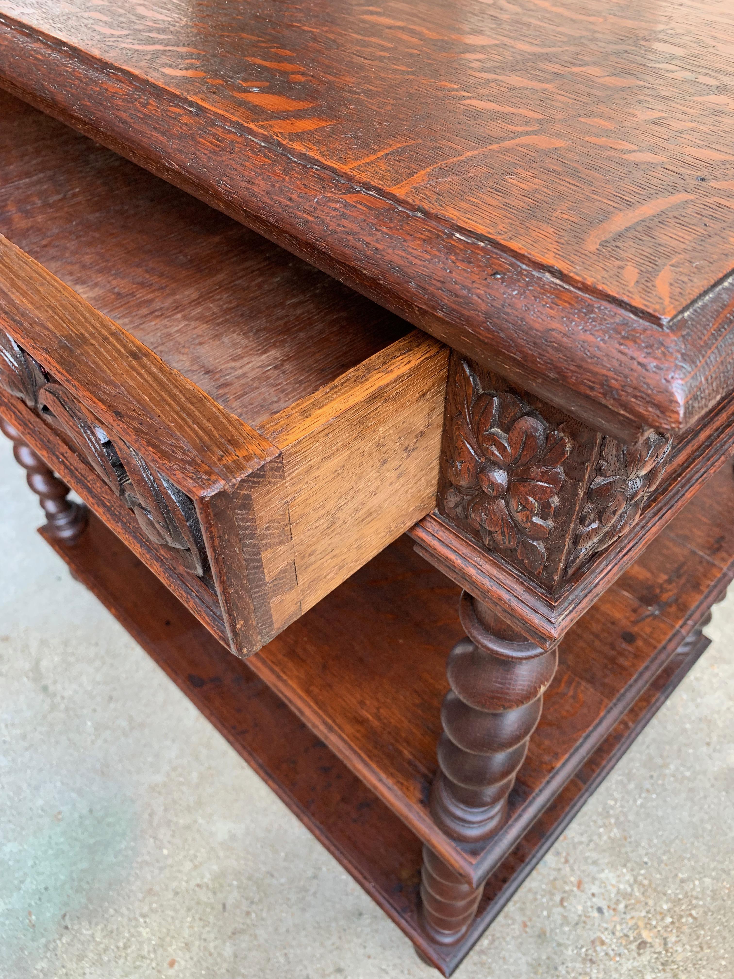 19th Century French Carved Oak Barley Twist Server Sideboard Bookcase Table 13