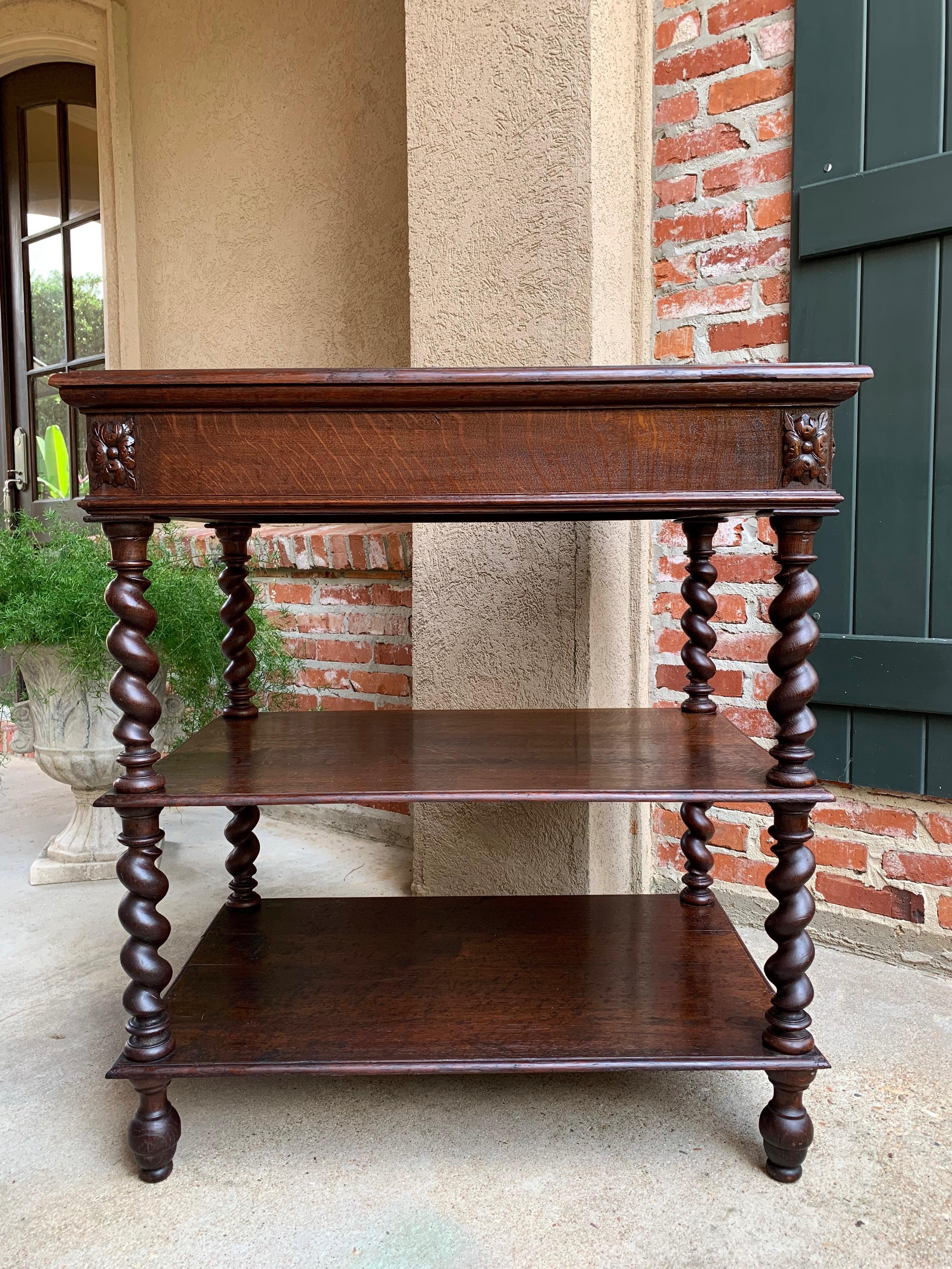 19th Century French Carved Oak Barley Twist Server Sideboard Bookcase Table 15