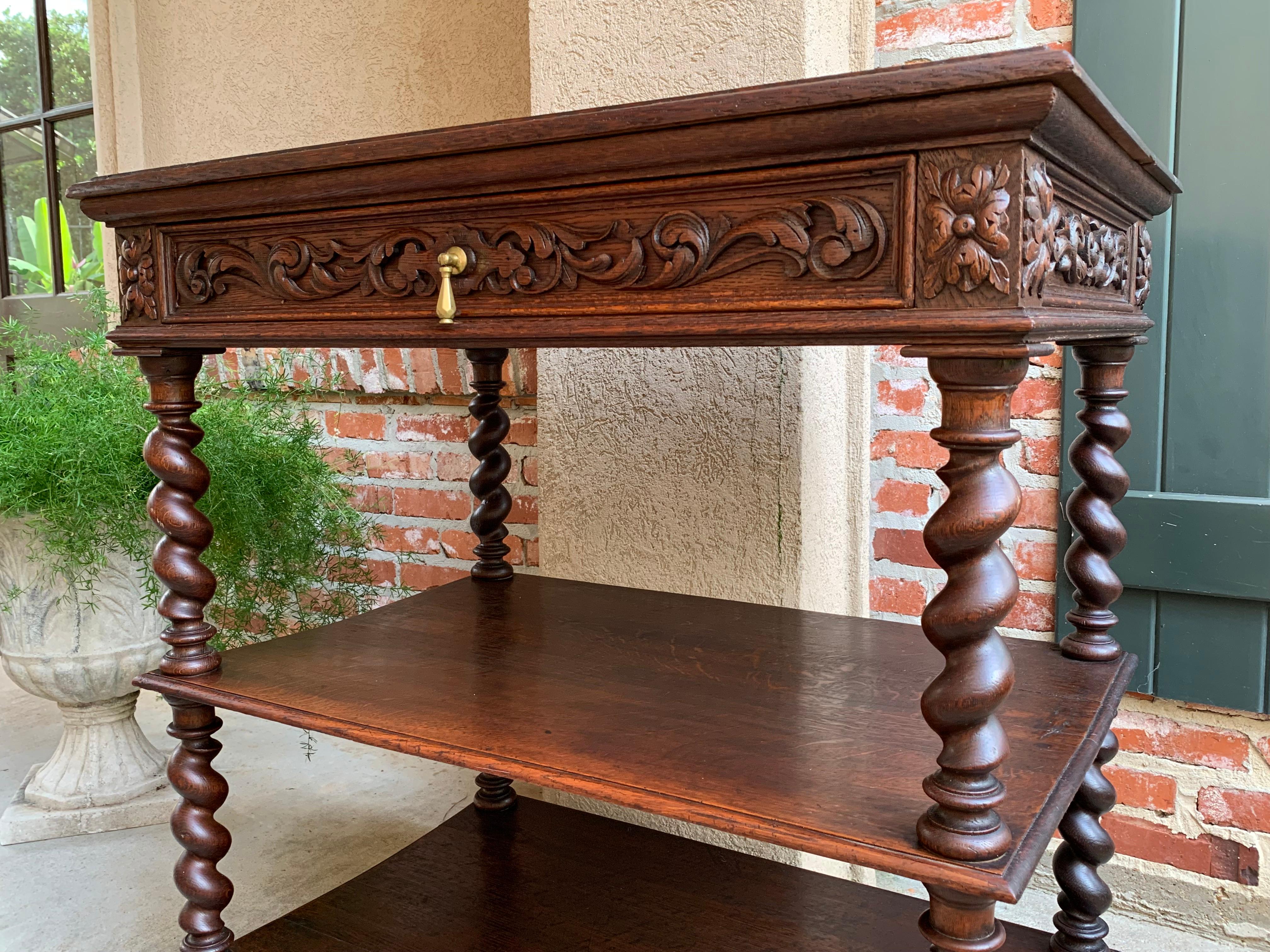 19th Century French Carved Oak Barley Twist Server Sideboard Bookcase Table In Good Condition In Shreveport, LA