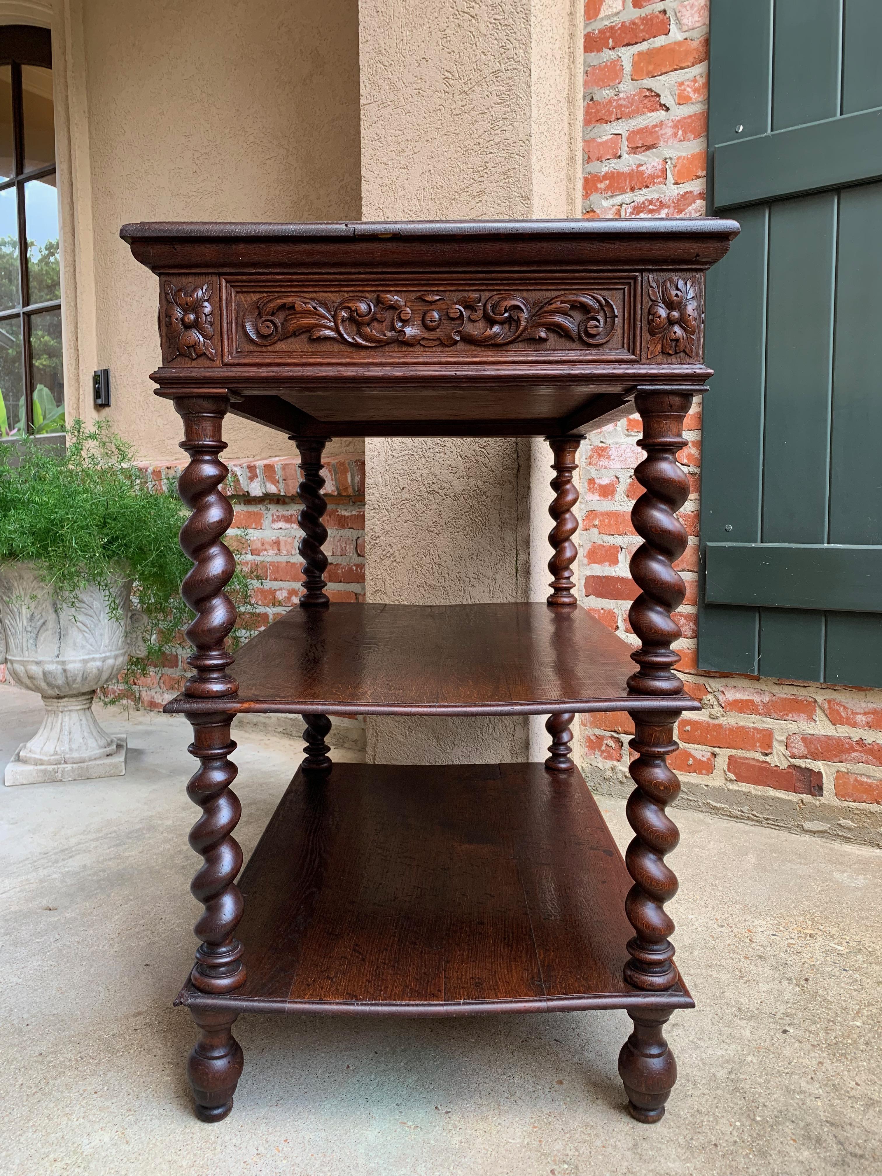 19th Century French Carved Oak Barley Twist Server Sideboard Bookcase Table 2