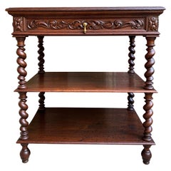 19th Century French Carved Oak Barley Twist Server Sideboard Bookcase Table