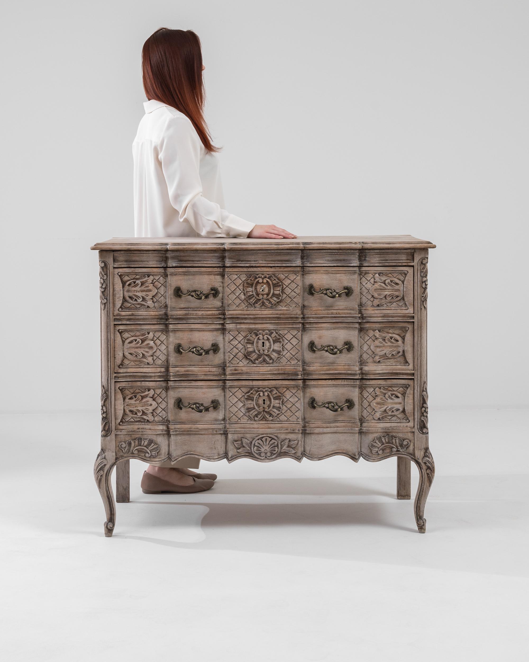 Bleached 20th Century French Carved Oak Commode