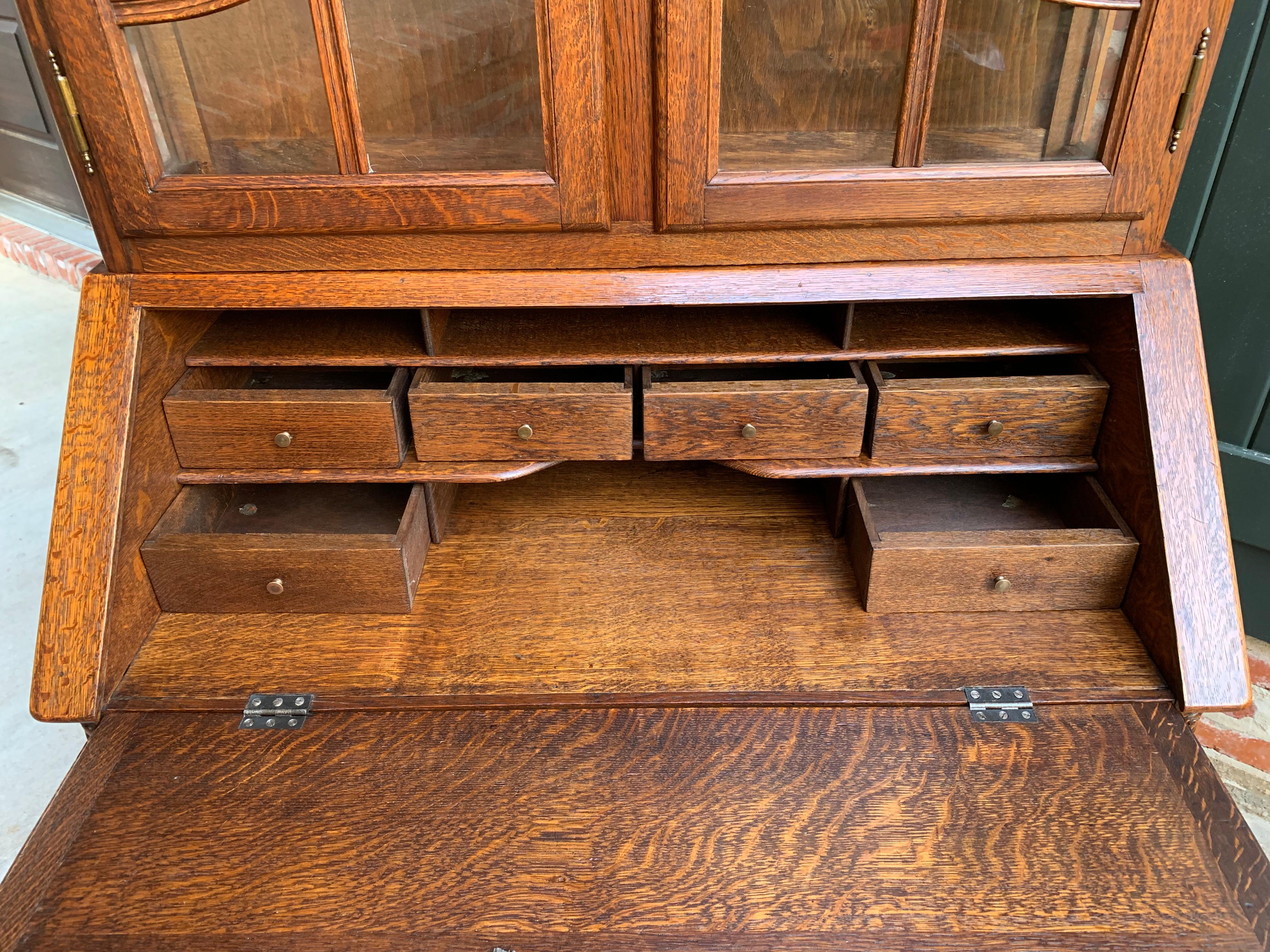 20th Century French Carved Oak Desk Secretary Bureau Bookcase Louis XV Style 9