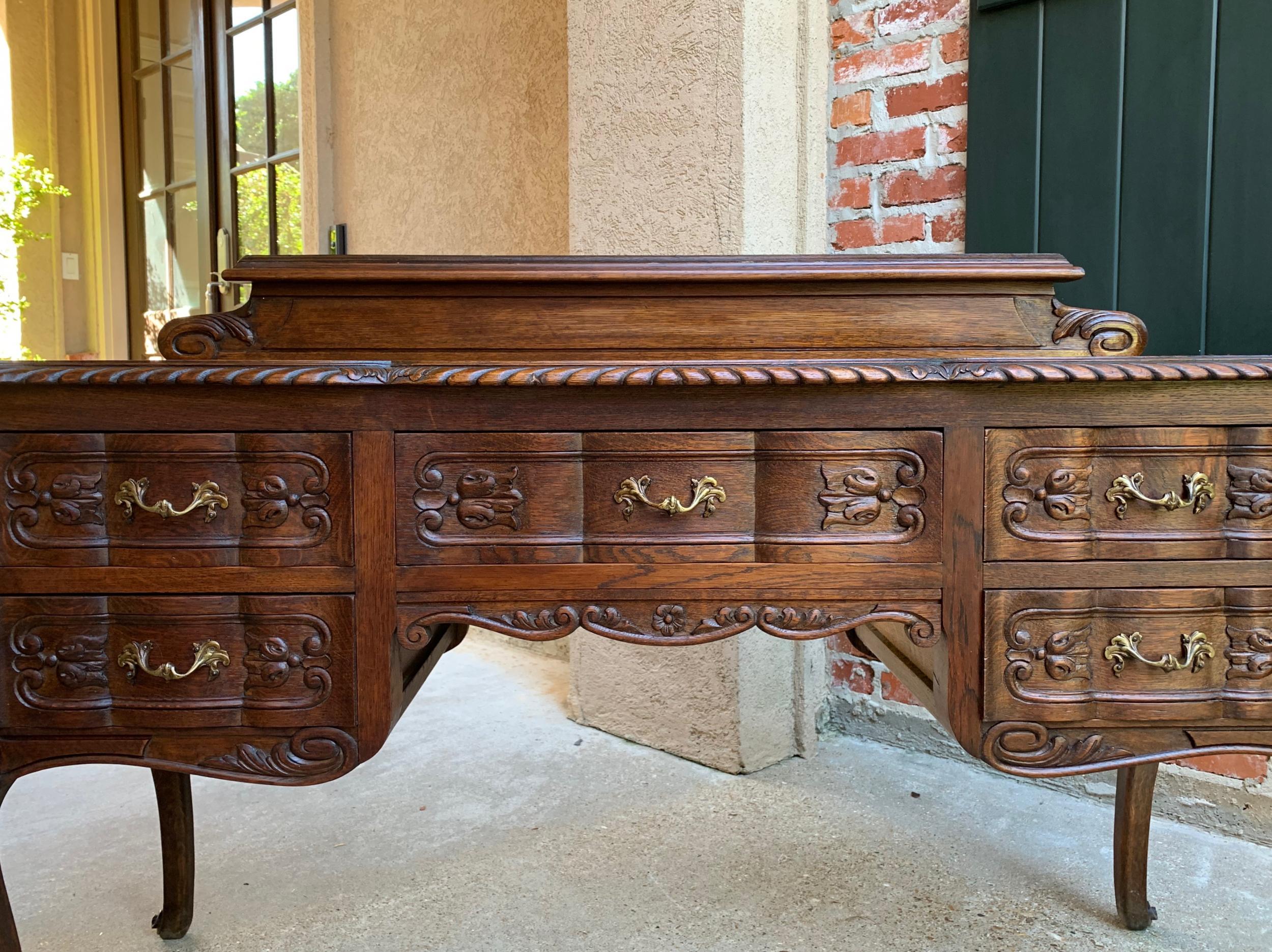 Antique French Carved Oak Writing Desk Sofa Table Sideboard Louis XV Style In Good Condition In Shreveport, LA