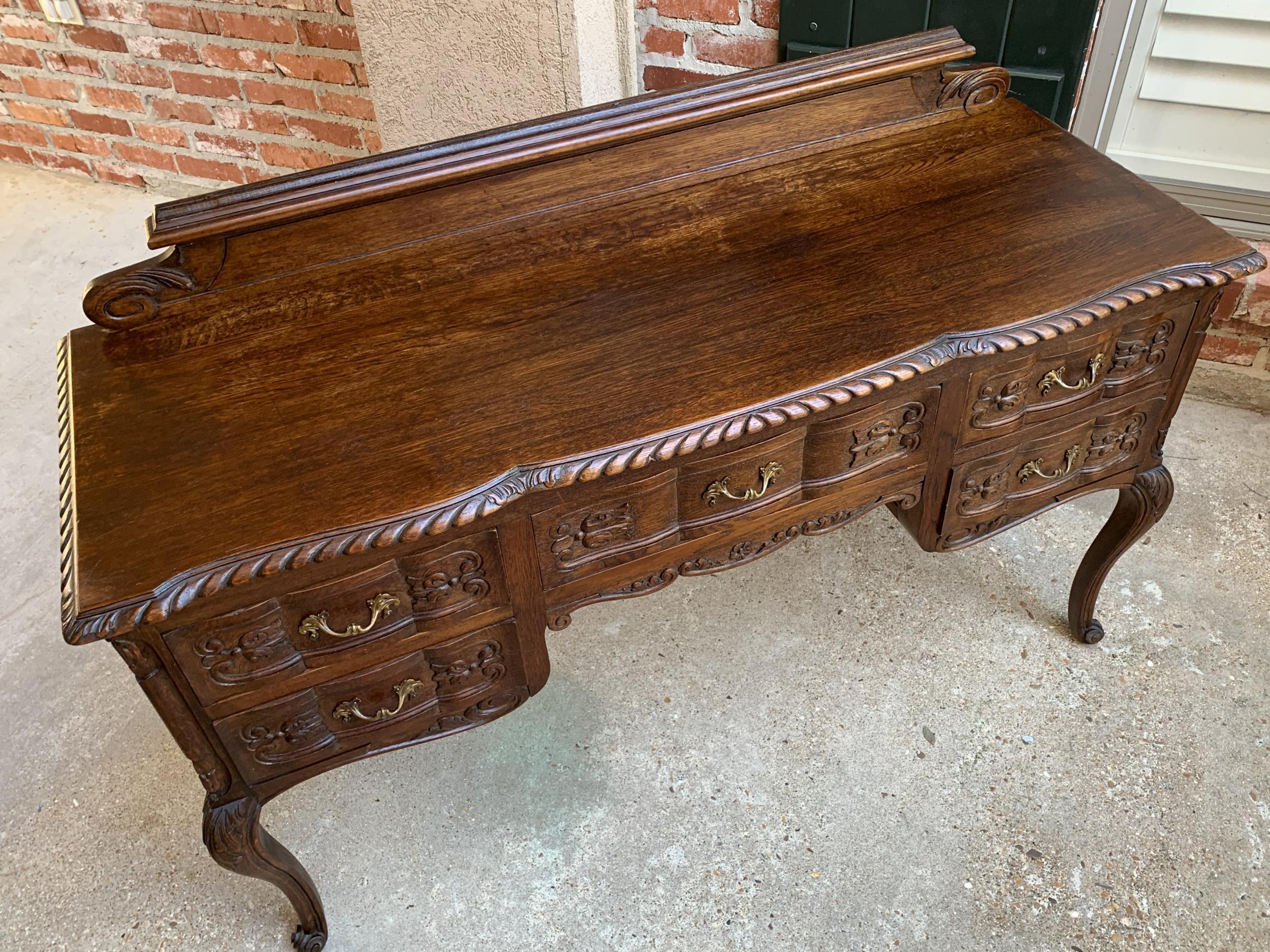 Antique French Carved Oak Writing Desk Sofa Table Sideboard Louis XV Style 3