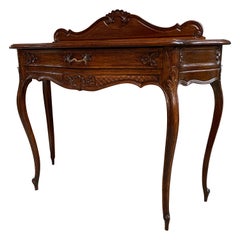 20th century French Carved Tiger Oak Side Hall Table Serpentine Louis XV Style