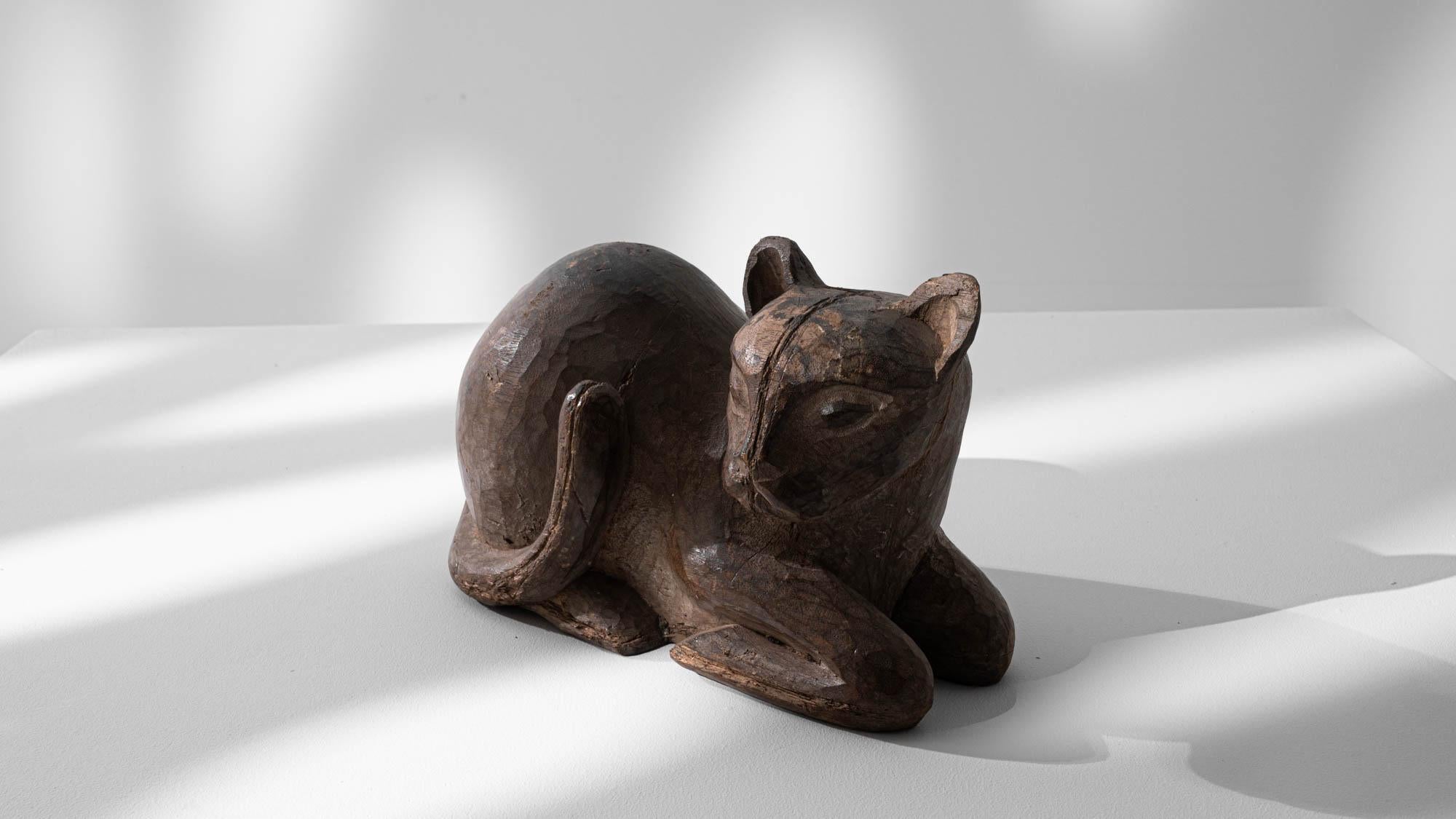 Hand-Carved 20th Century French Carved Wooden Cat Decoration