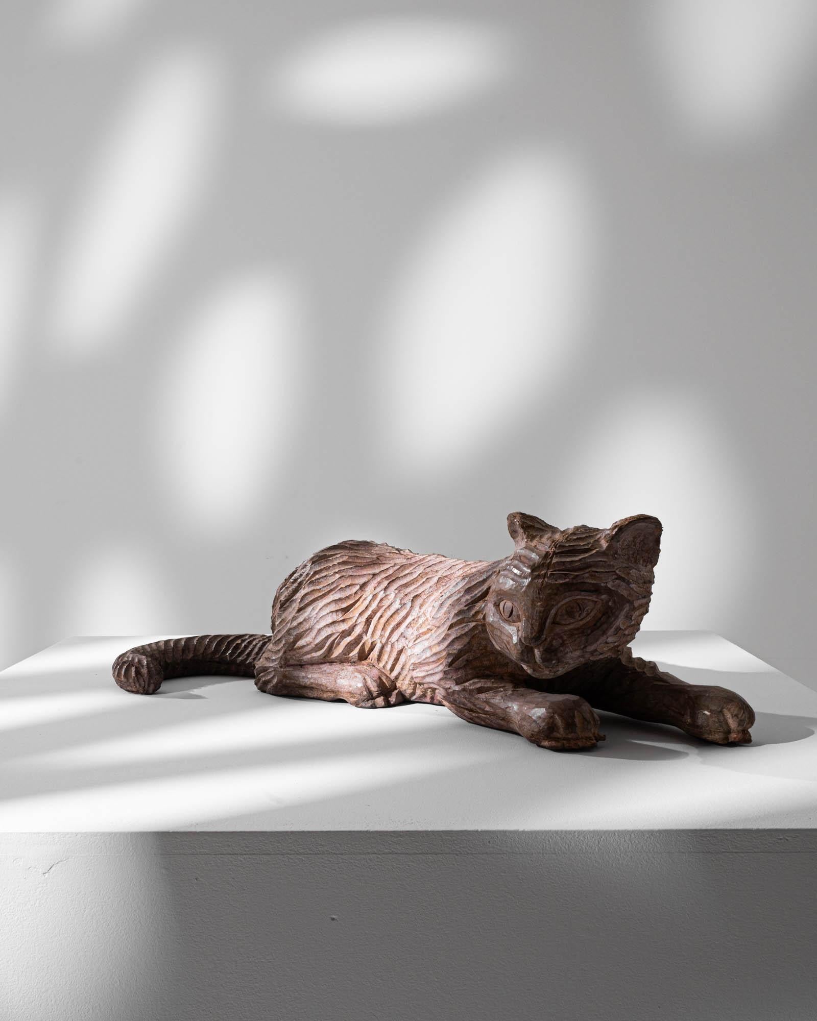 20th Century French Carved Wooden Cat Decoration In Good Condition For Sale In High Point, NC