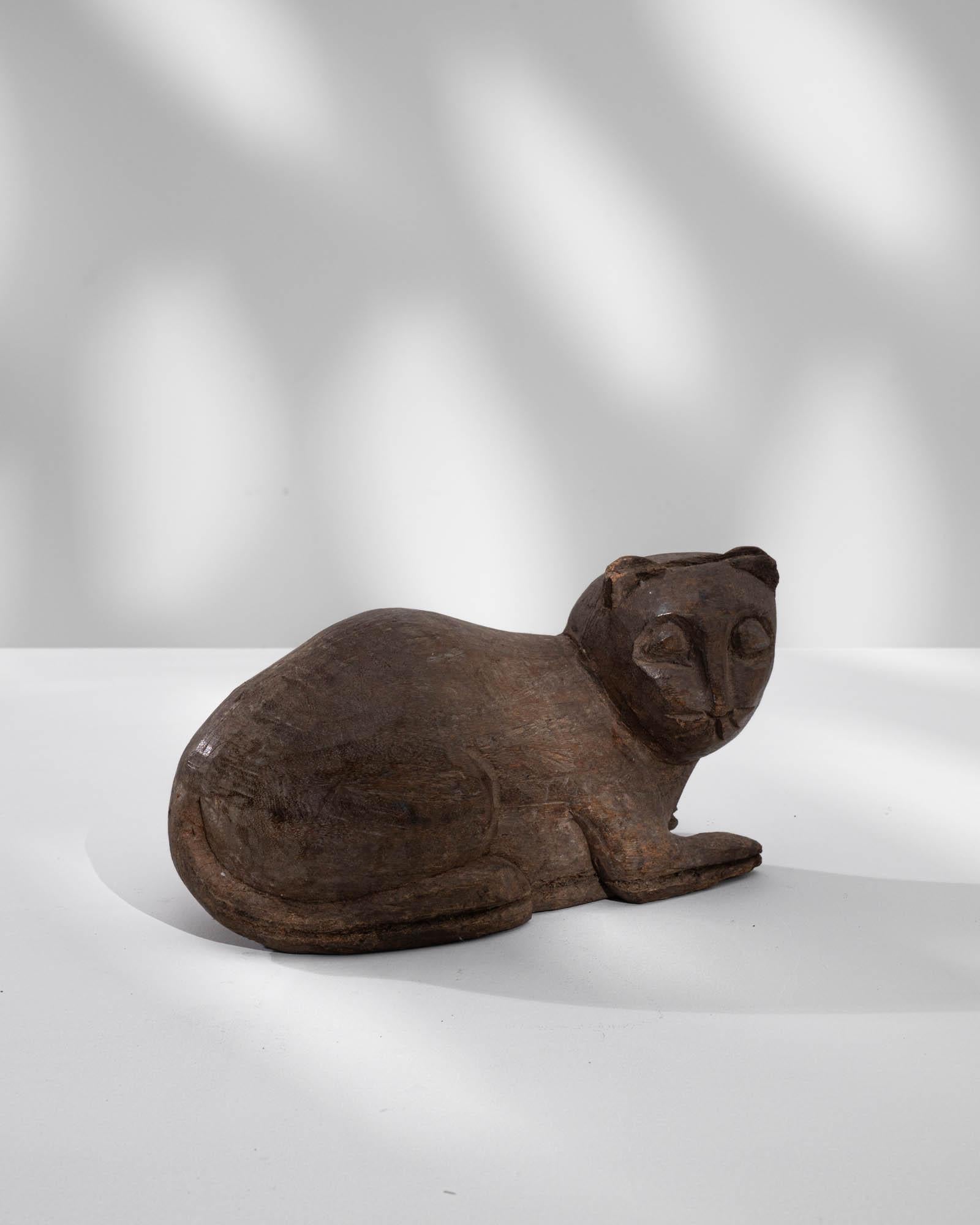 20th Century French Carved Wooden Cat Decoration In Good Condition In High Point, NC
