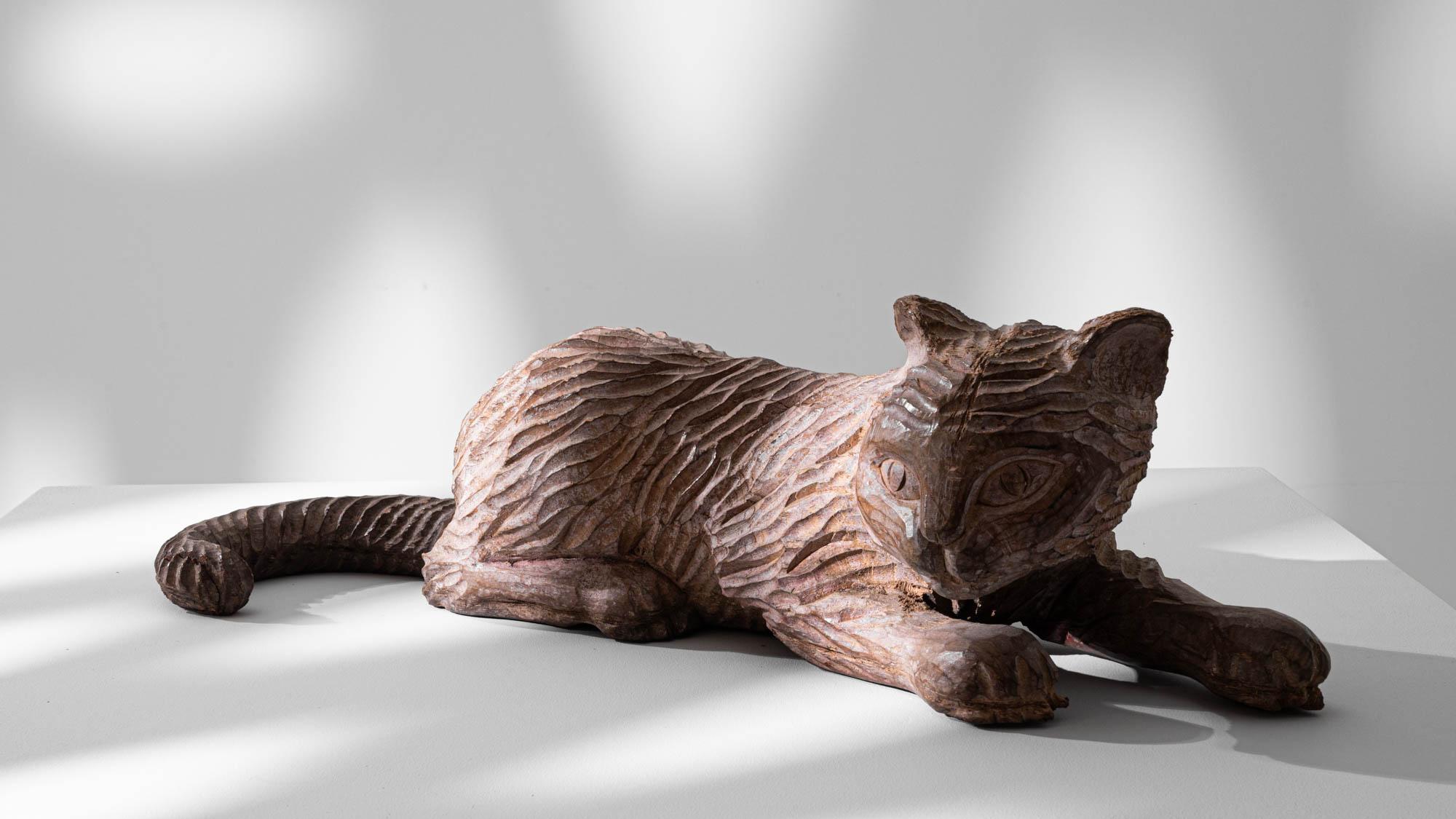 20th Century French Carved Wooden Cat Decoration For Sale 1