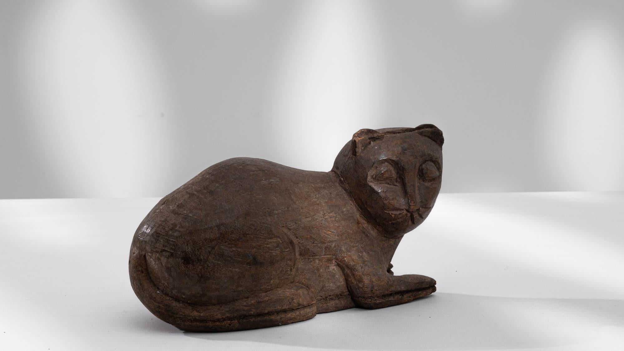 20th Century French Carved Wooden Cat Decoration 1