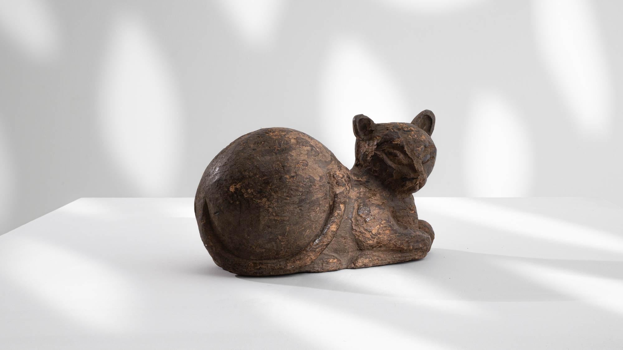 20th Century French Carved Wooden Cat Decoration 1