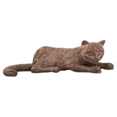 Retro 20th Century French Carved Wooden Cat Decoration