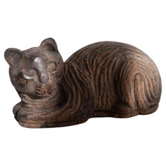 Vintage 20th Century French Carved Wooden Cat Decoration