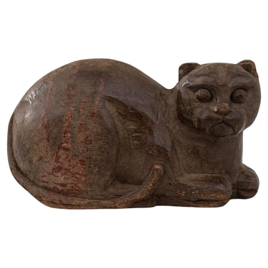 20th Century French Carved Wooden Cat Decoration
