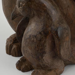 20th Century French Carved Wooden Penguin with Baby