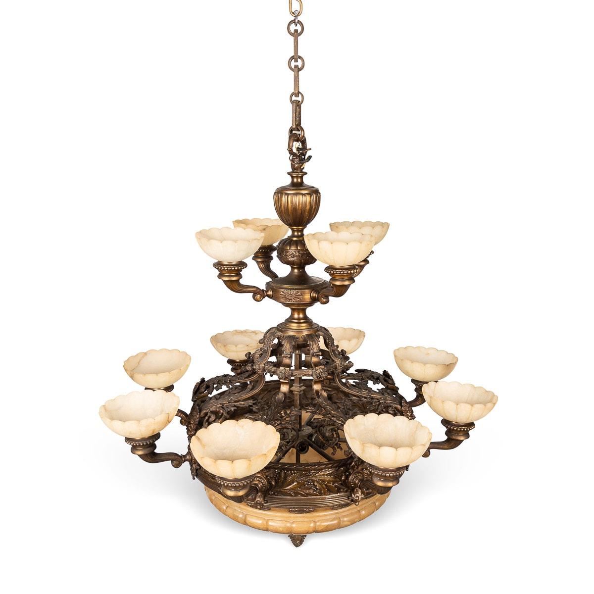 Stile impero Lampadario francese del XX secolo in bronzo fuso e alabastro, 1900 ca. in vendita