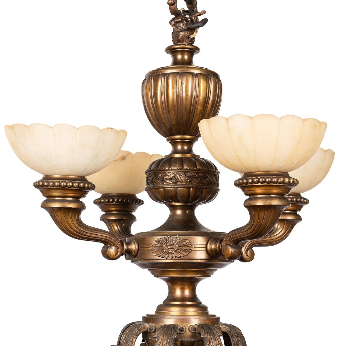 20th Century French Cast Bronze & Alabaster Chandelier, c.1900 In Good Condition For Sale In Royal Tunbridge Wells, Kent