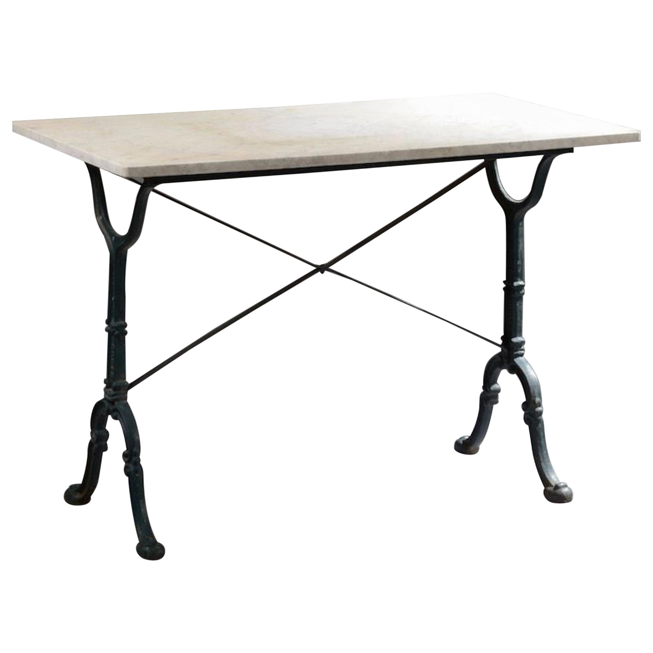 20th Century French Cast Iron Estaminet Table with White Marble Top