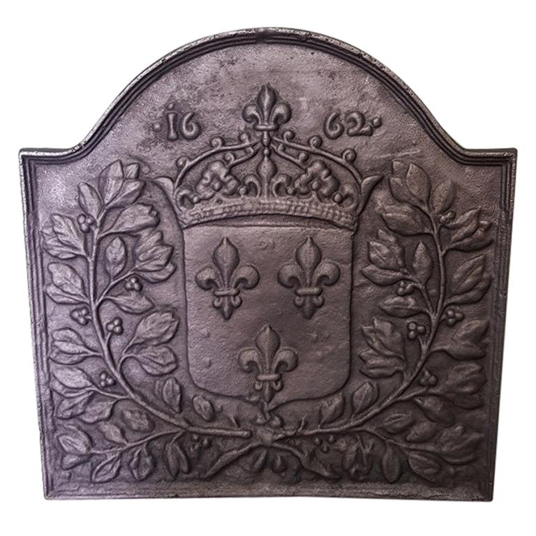 20th Century French Cast Iron Fireback with Family Crest of House Bourbon