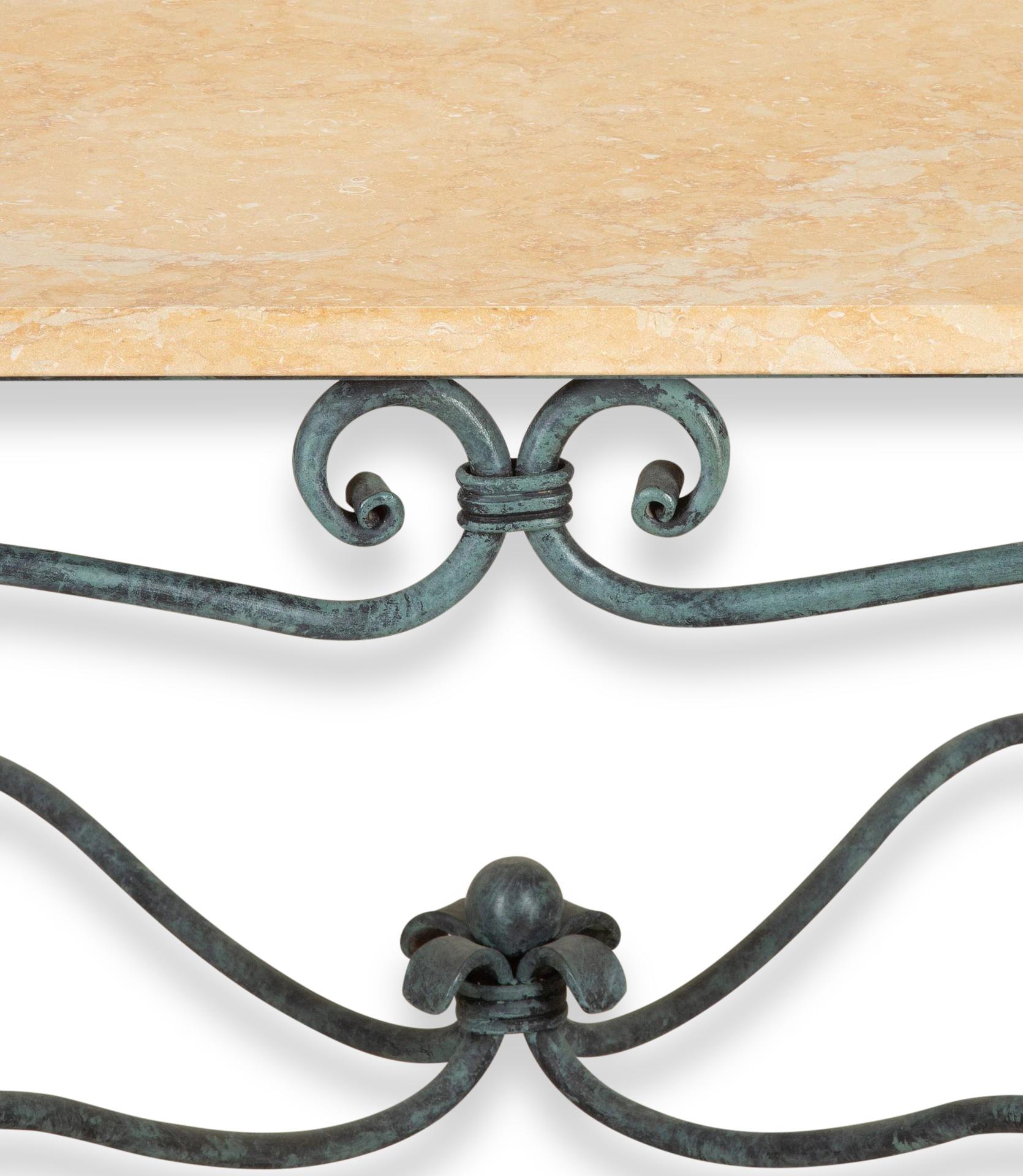20th Century French Cast Iron Garden Table with Marble Top In Good Condition For Sale In Tetbury, Gloucestershire