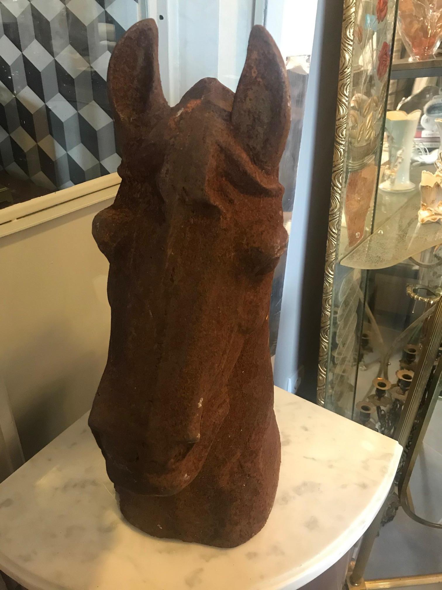 Metal 20th Century French Cast Iron Horse Head For Sale