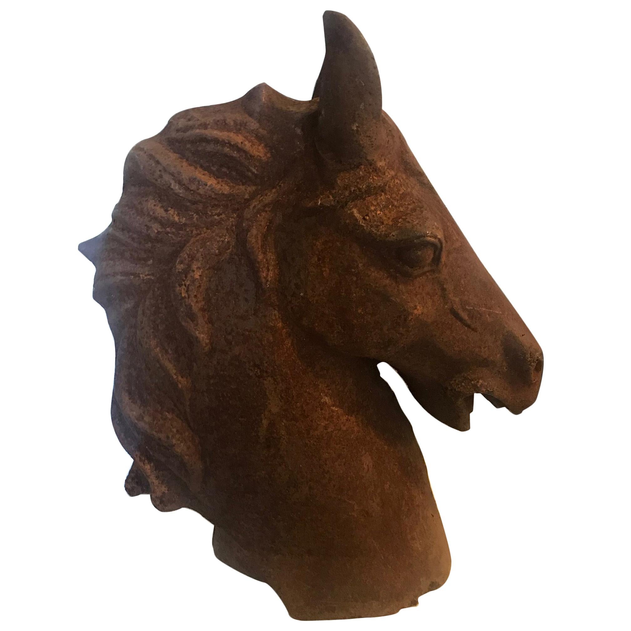 20th Century French Cast Iron Horse Head For Sale