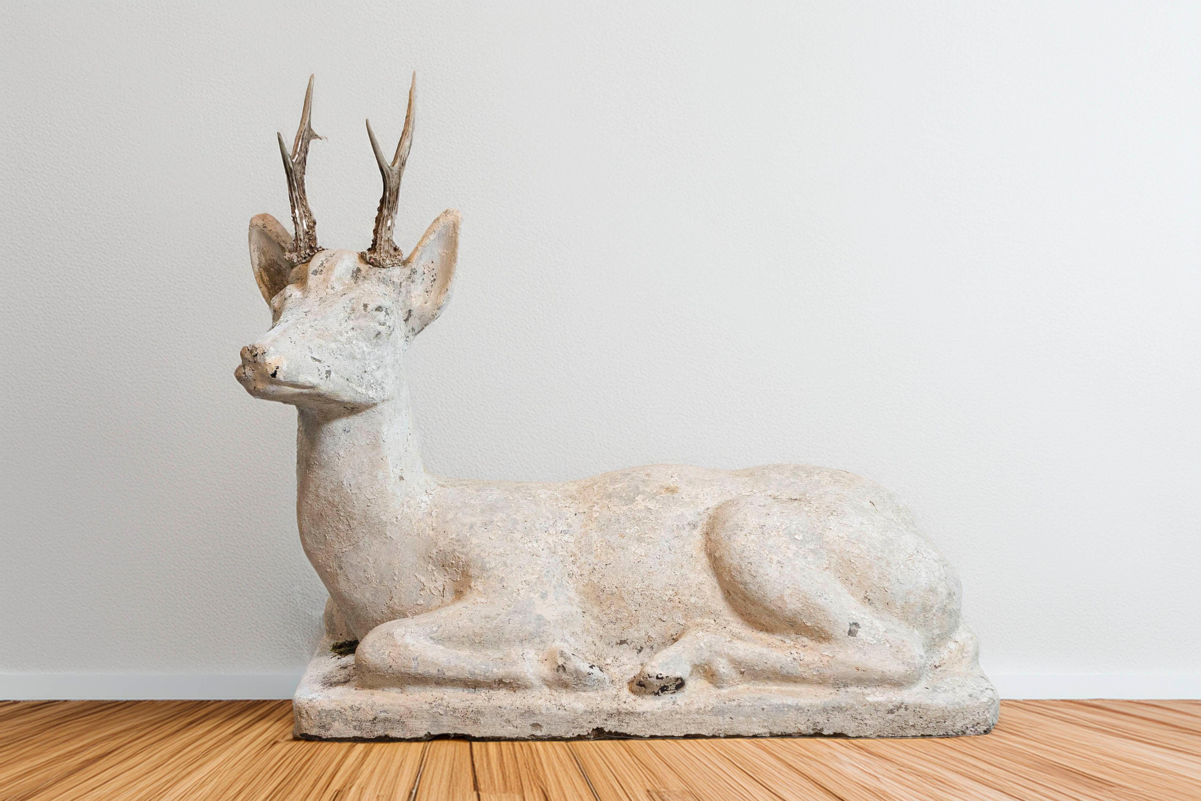 Rustic 20th Century French Cement Deer For Sale