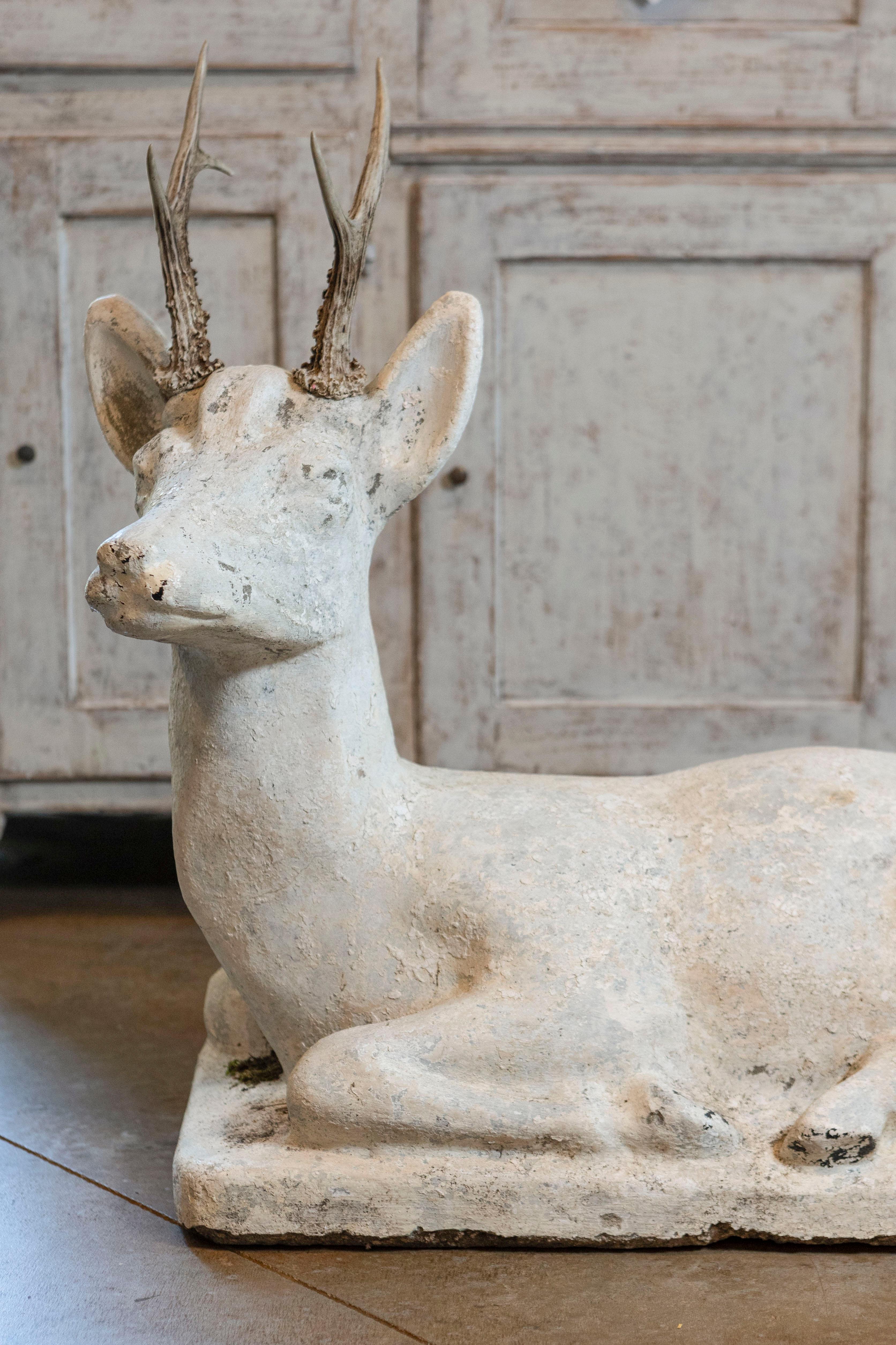 20th Century French Cement Deer In Good Condition For Sale In Atlanta, GA