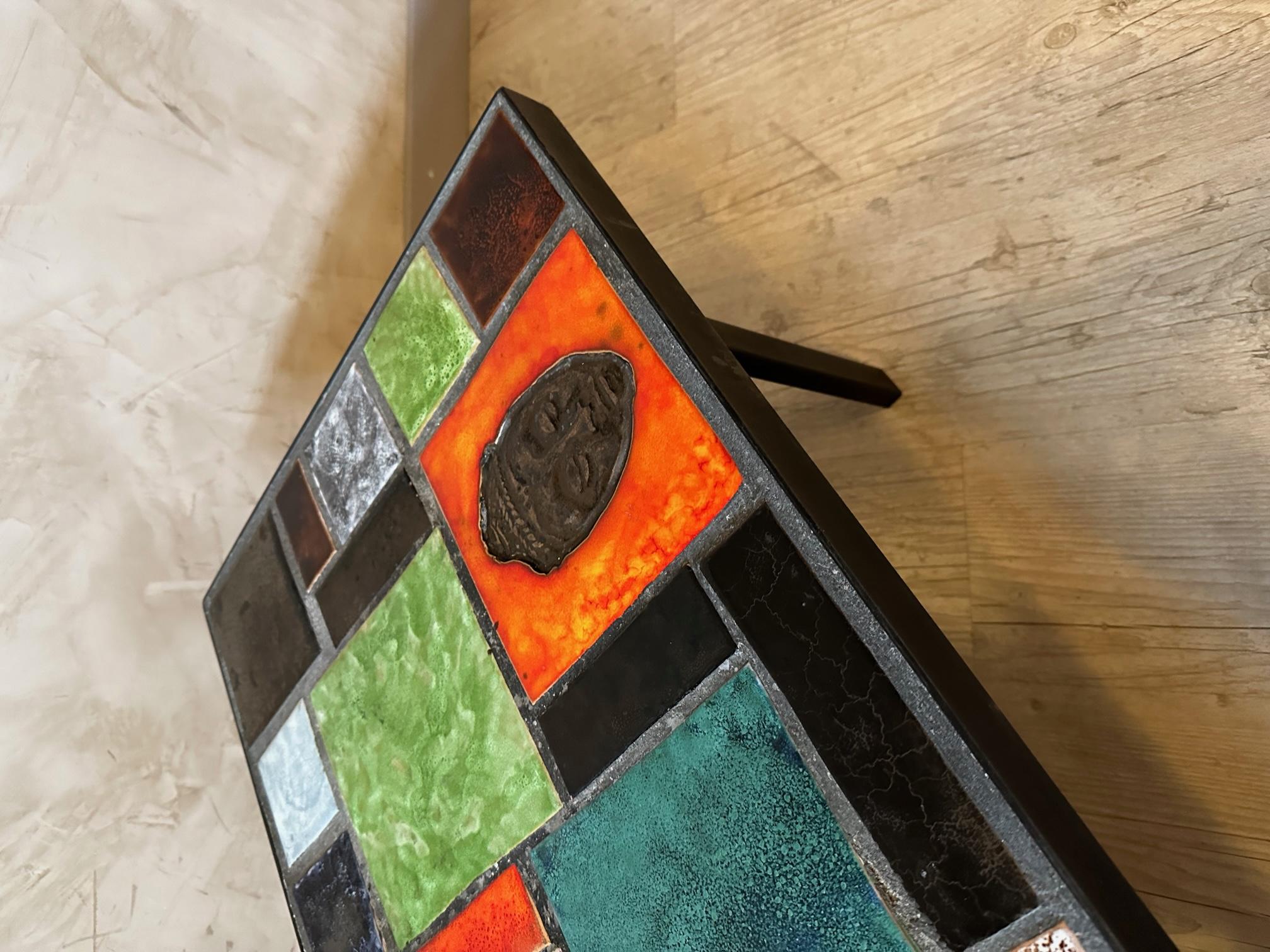 20th century French Ceramic and Metal Coffee Table, 1960s 6