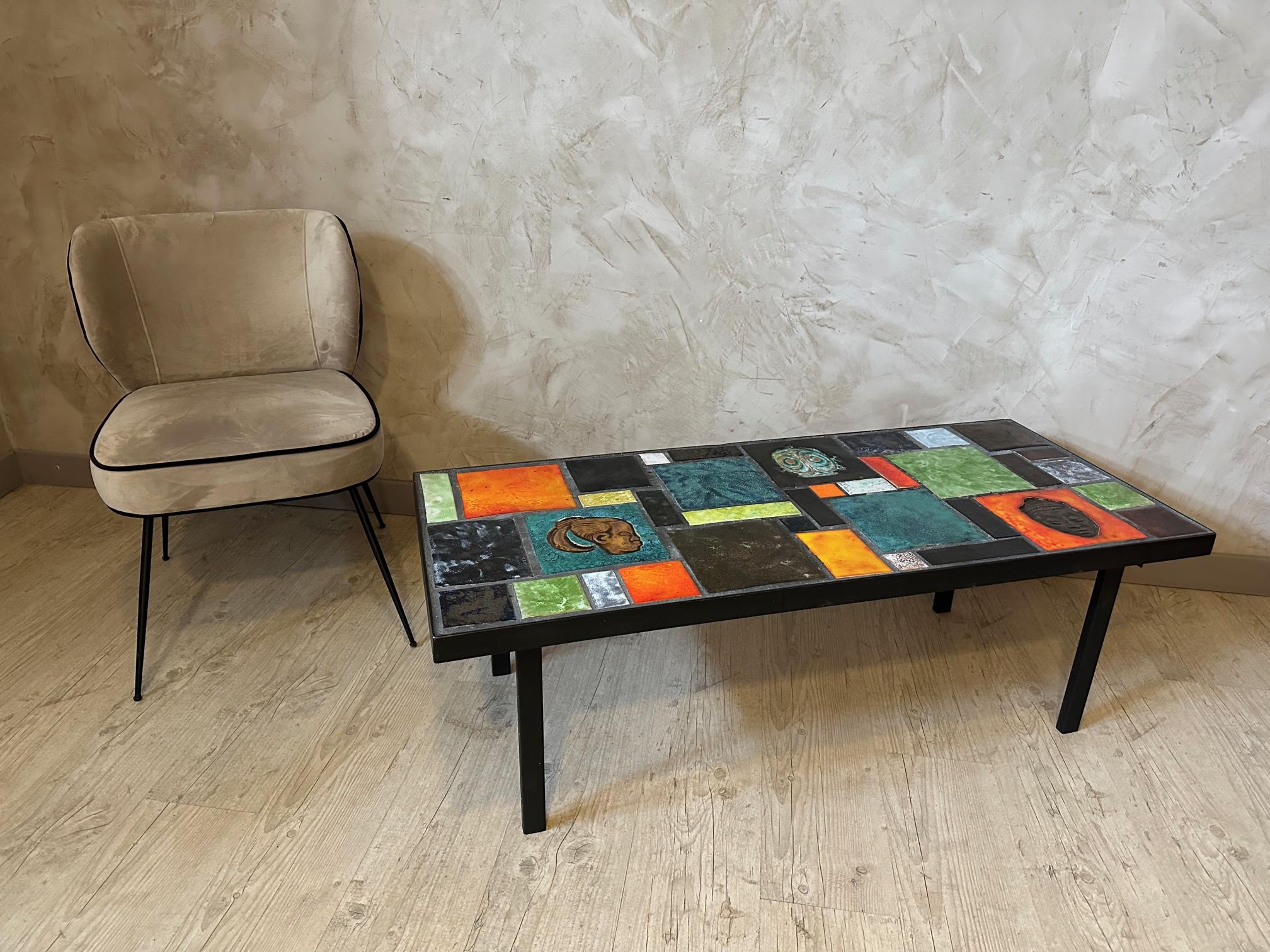 20th century French Ceramic and Metal Coffee Table, 1960s 9