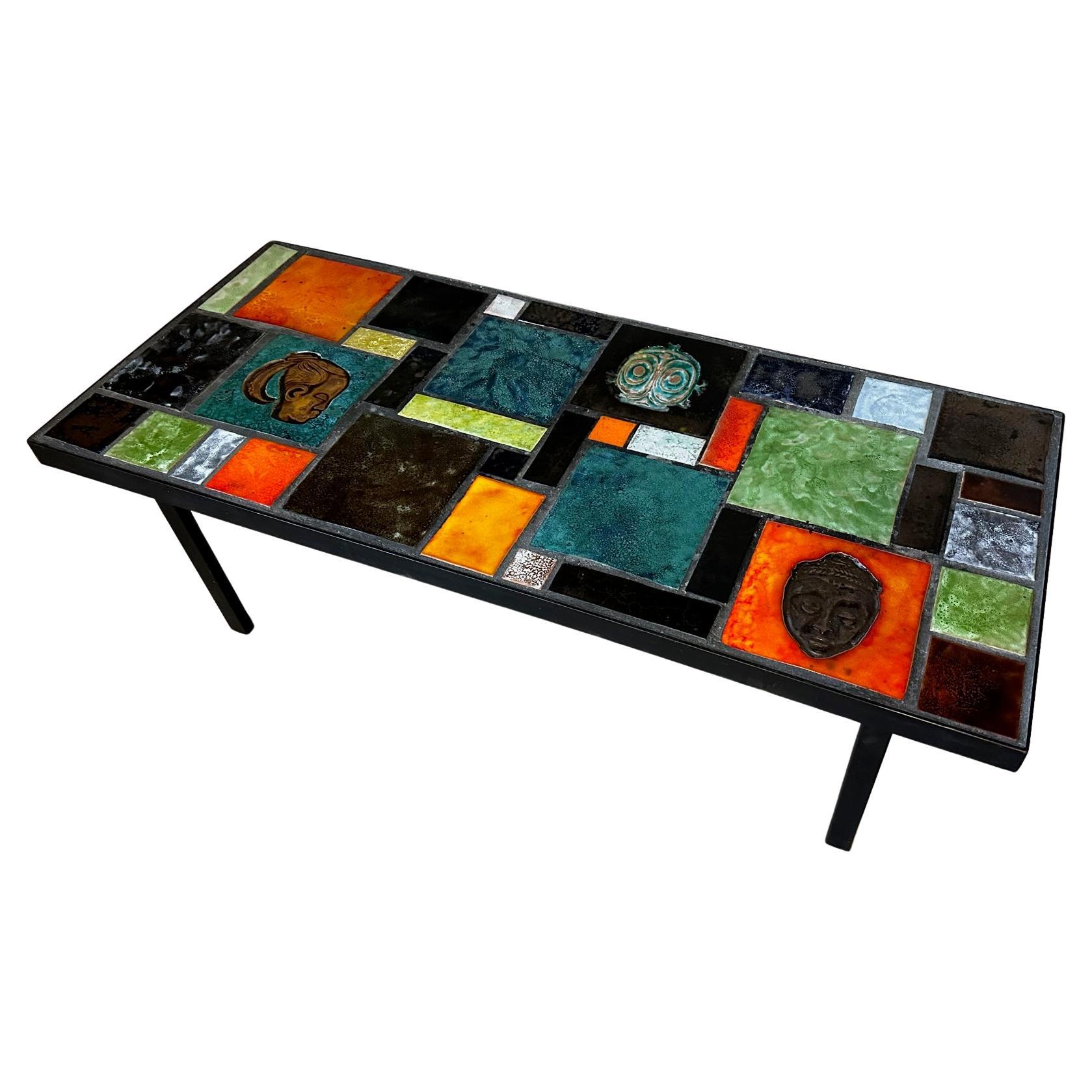 20th century French Ceramic and Metal Coffee Table, 1960s