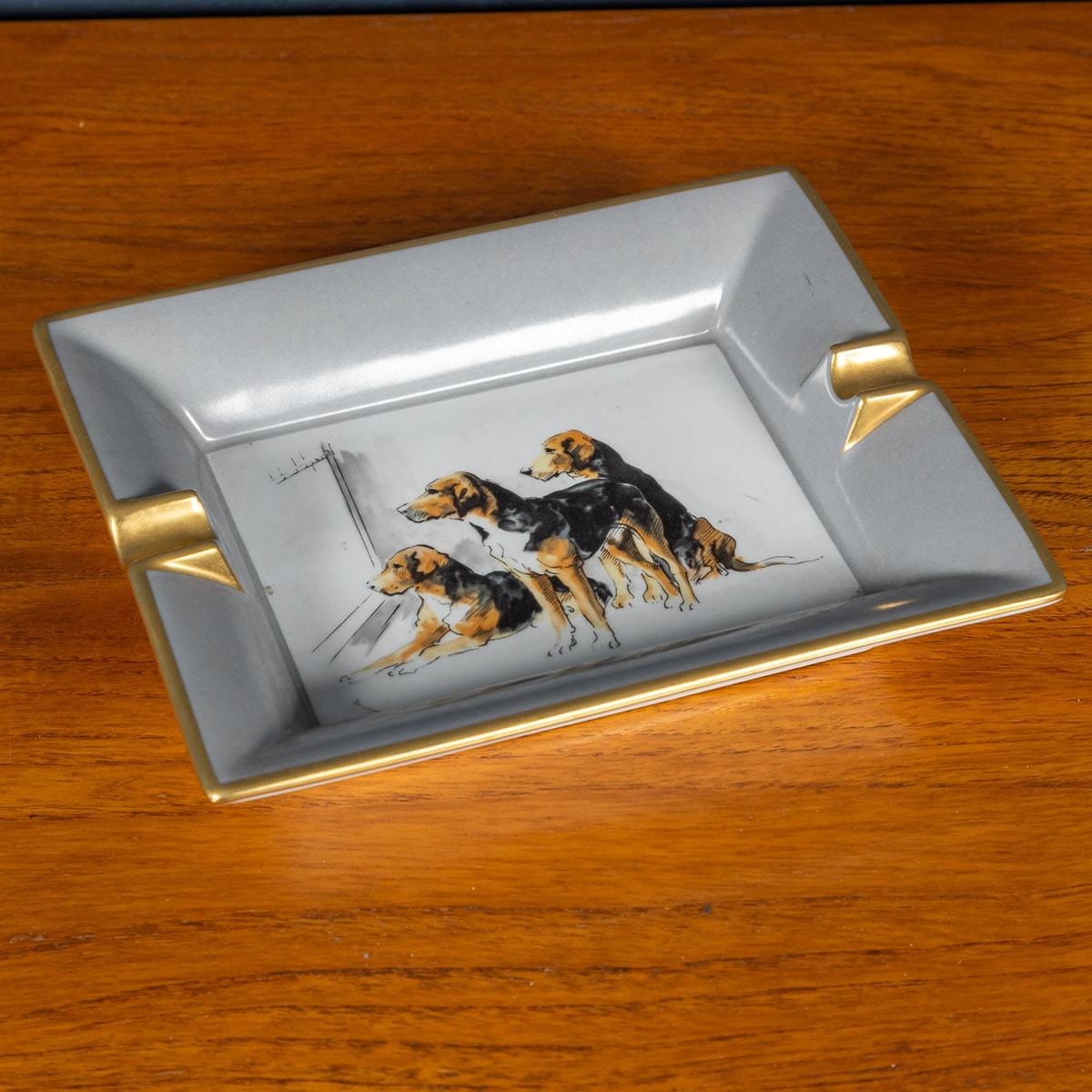 A ceramic ashtray by Hermes, made in France in the latter half of the 20th century. These ashtrays have always been very collectable with the vintage models in particular. This one has a lovely dog theme, a lovely decorative addition to any home and