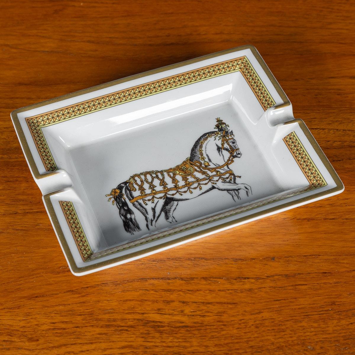A ceramic ashtray by Hermes, made in France in the latter half of the 20th century. These ashtrays have always been very collectable with the vintage models in particular. This one has a lovely equestrian theme, a lovely decorative addition to any