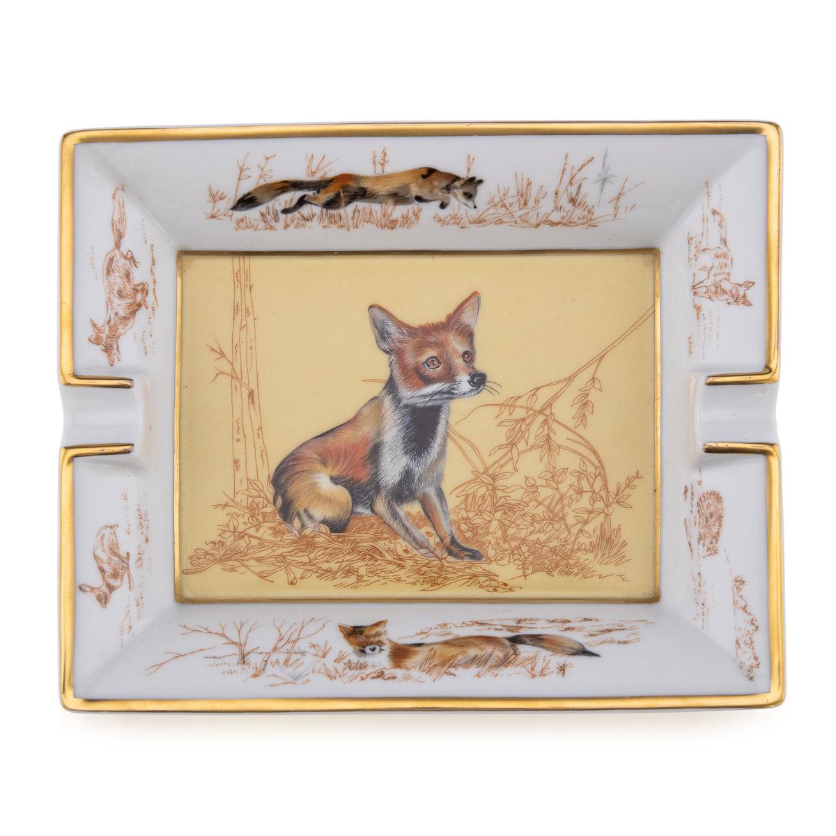 A ceramic ashtray by Hermes, made in France in the latter half of the 20th century. These ashtrays have always been very collectable with the vintage models in particular. This one has a lovely fox theme but at the same time typically Hermes; a