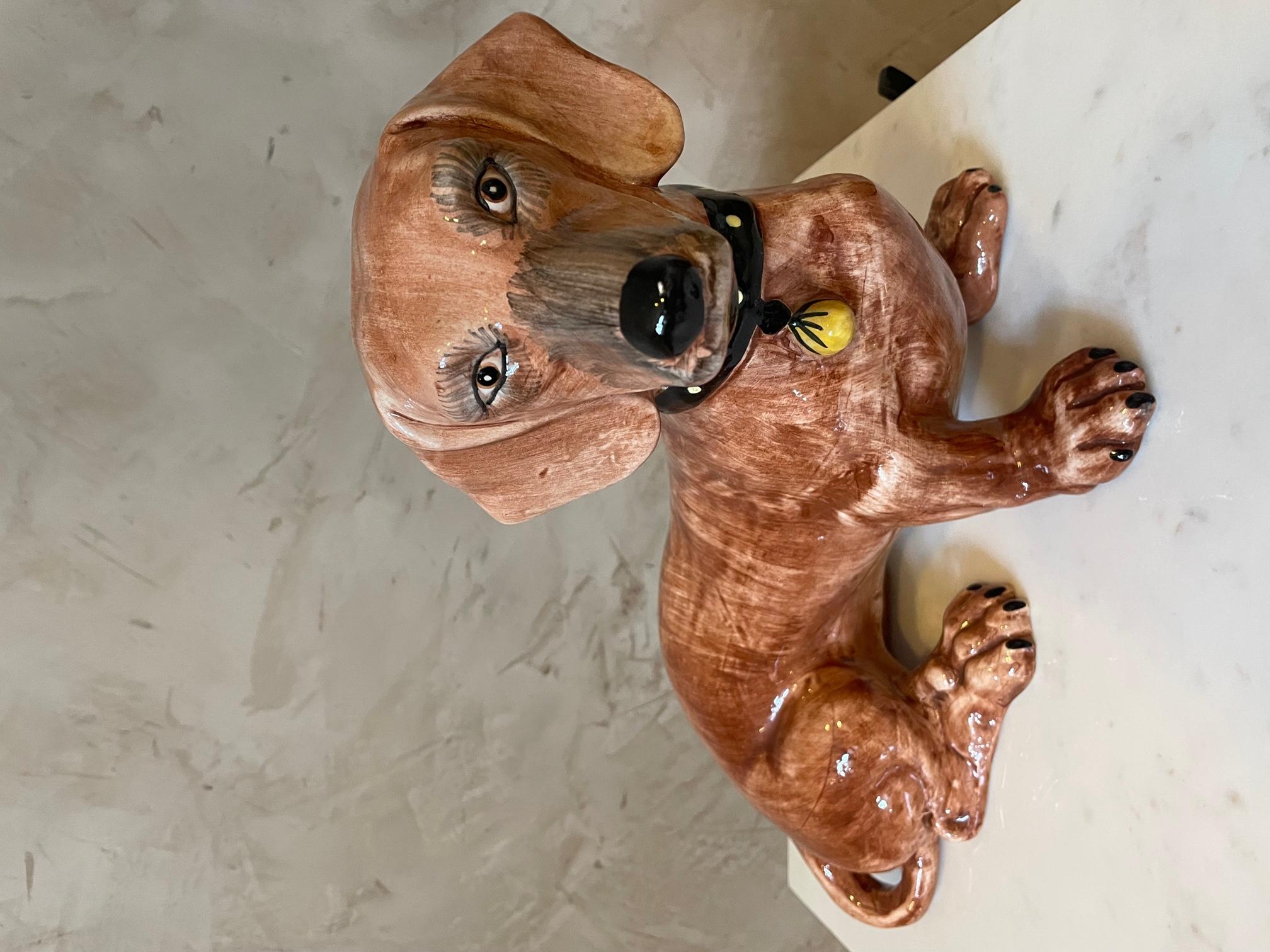 20th century French ceramic Dachshund dog made in the 1950s. 
Used to be a bottle. Very good condition. 
