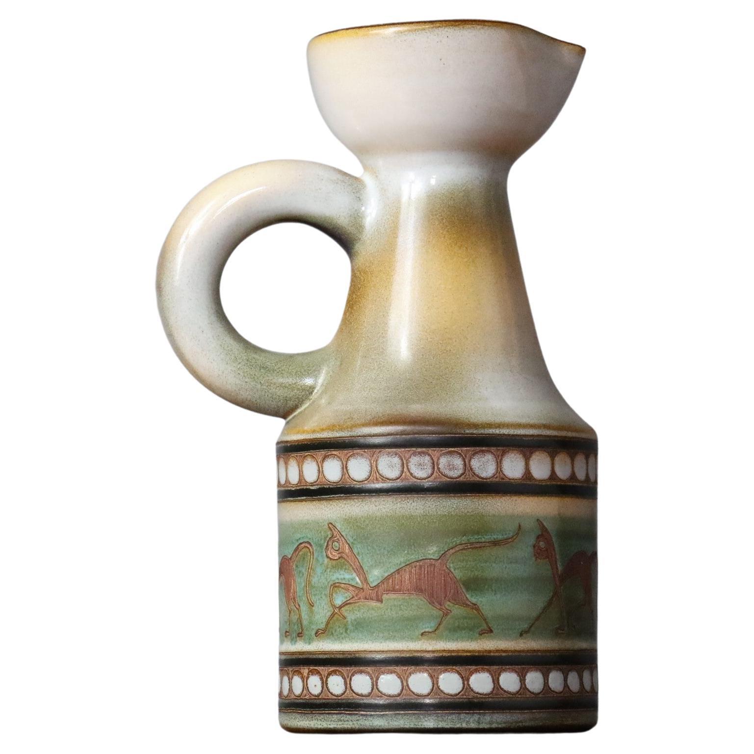 20th Century French Ceramic Pitcher by René Maurel, 1965, Animal Decoration For Sale