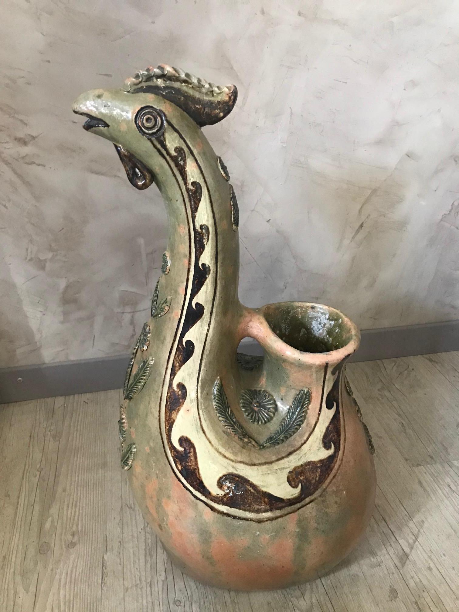 20th Century French Ceramic Rooster Amphora, 1980s 6
