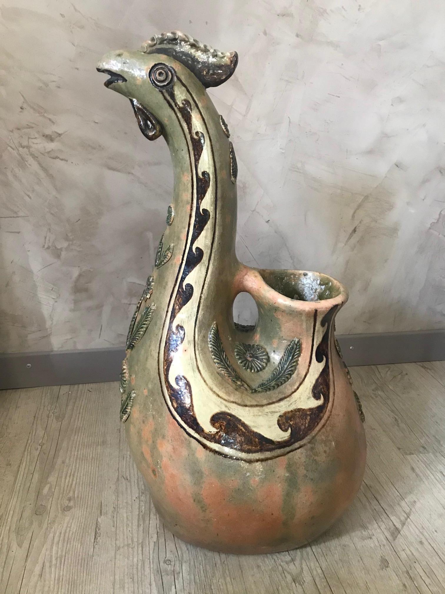 20th Century French Ceramic Rooster Amphora, 1980s 7