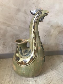 20th Century French Ceramic Rooster Amphora, 1980s
