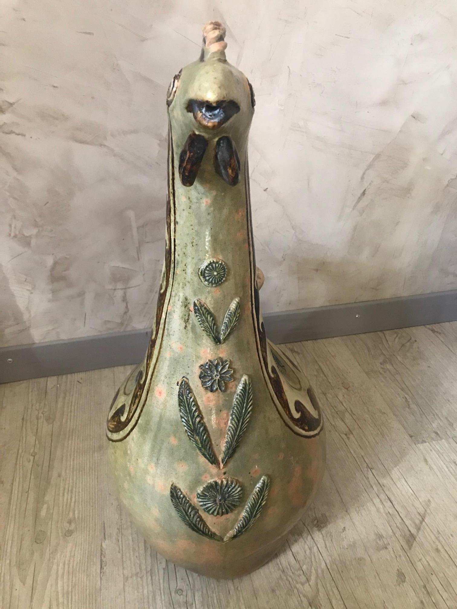 20th Century French Ceramic Rooster Amphora, 1980s 2