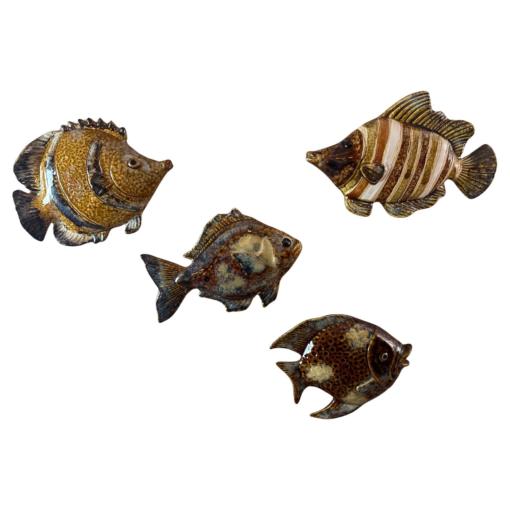 20th century French Ceramic Vallauris Set of 4 fish, 1970s