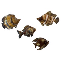 20th century French Ceramic Vallauris Set of 4 fish, 1970s