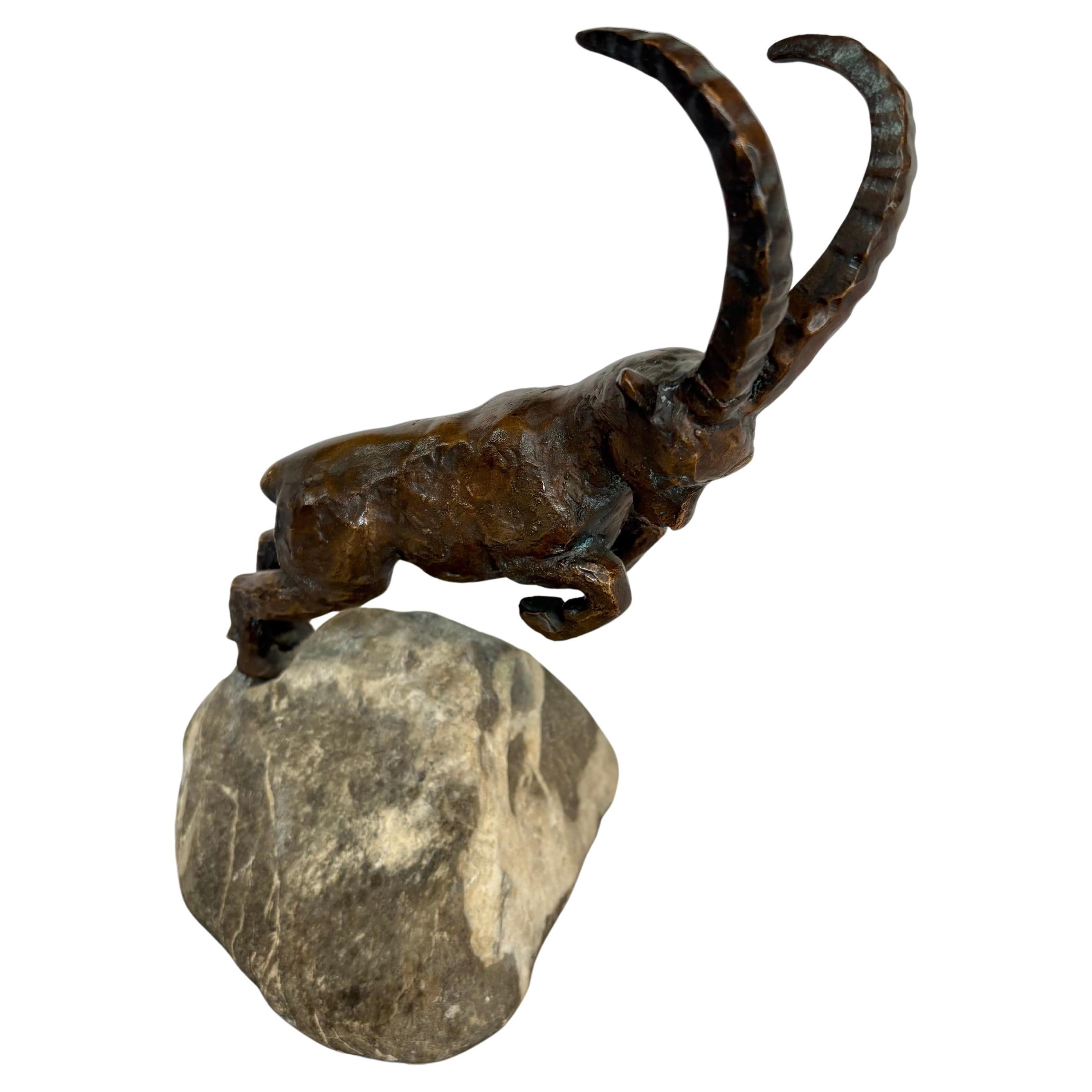 Französische Charles Reussner-Bronze-Ibex-Skulptur aus dem 20. Jahrhundert